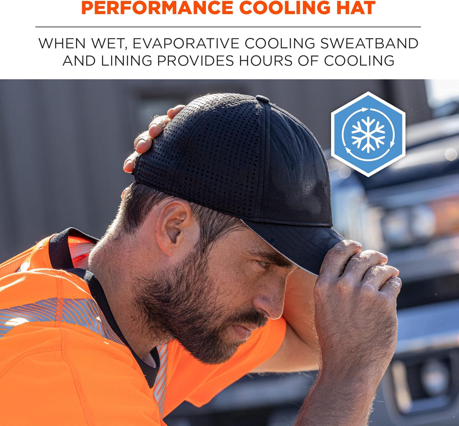 Ergodyne Chill Its 8937 Cooling Performance Hat, Unisex Baseball Cap, Vented Back for Breathability