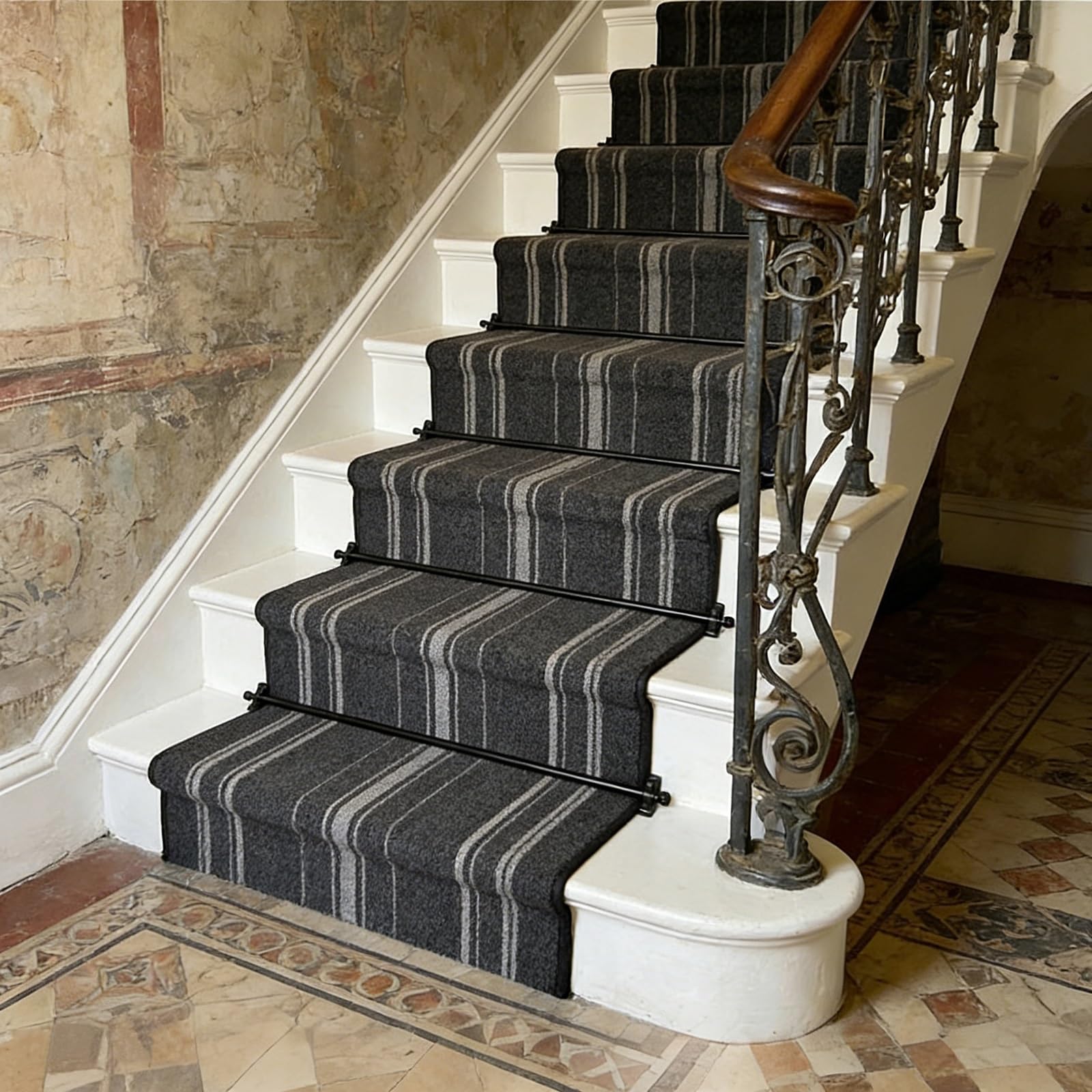 Aste Per Tappeti Per Runner Per Scale,Rifinitura Per Moquette Per Scale Interne,Set Barre Decorative Per Gradini Delle,Con Occhielli E Viti Di Fissaggio(1pcs,L46inch(116cm))