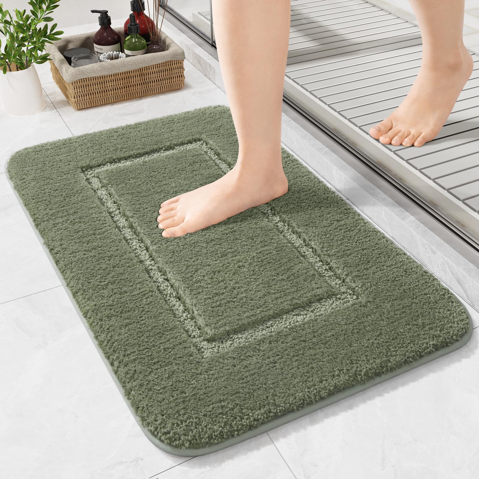 LOCHAS Bathroom Rugs, 24" x 17" Small Bath Rug, Non Slip Washable Bath Mat Soft Absorbent Microfiber Bathroom Mat, Shaggy Plush Luxury Bath Carpet for