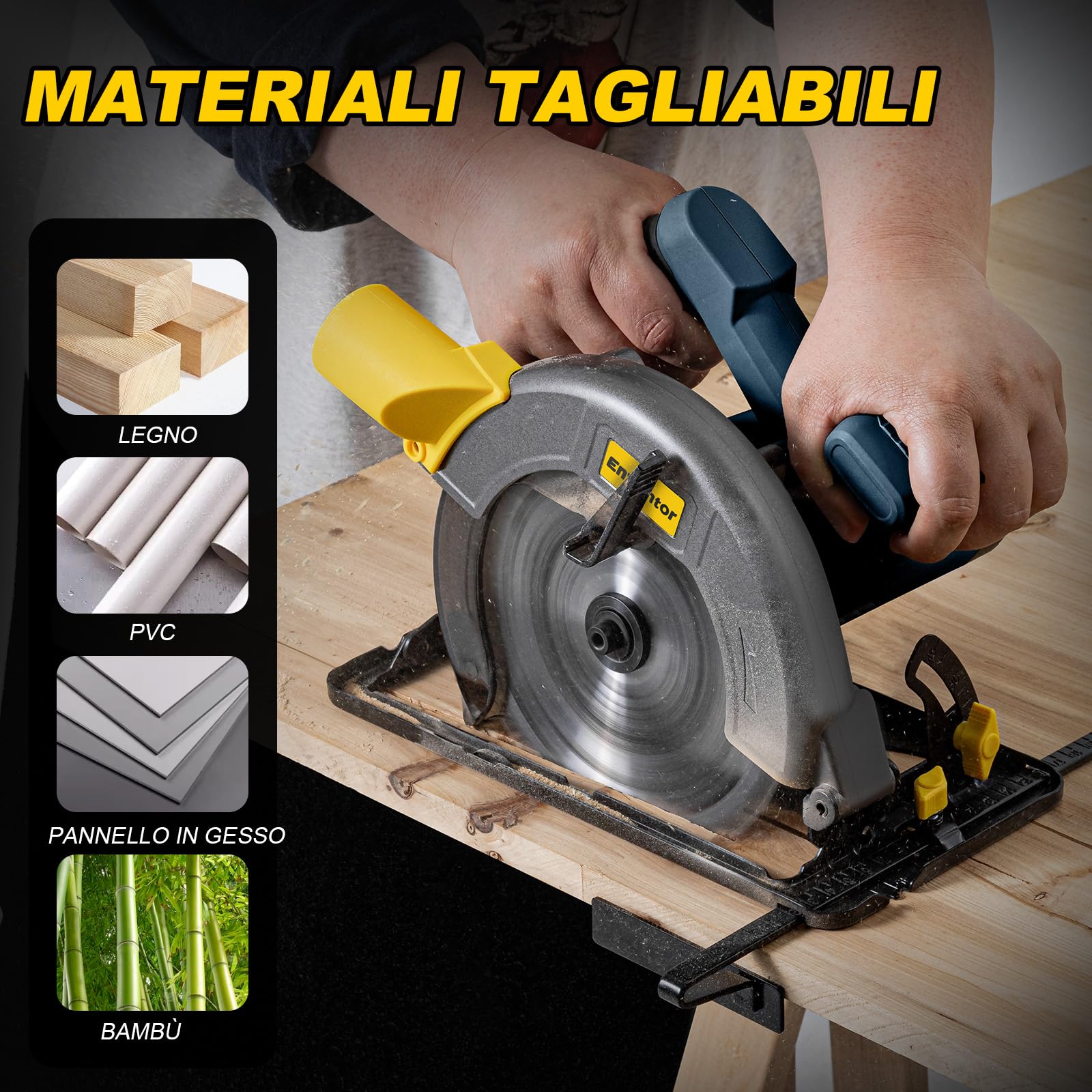 Enventor Sega Circolare per Legno, 1400W, Lama 185mm(24T)