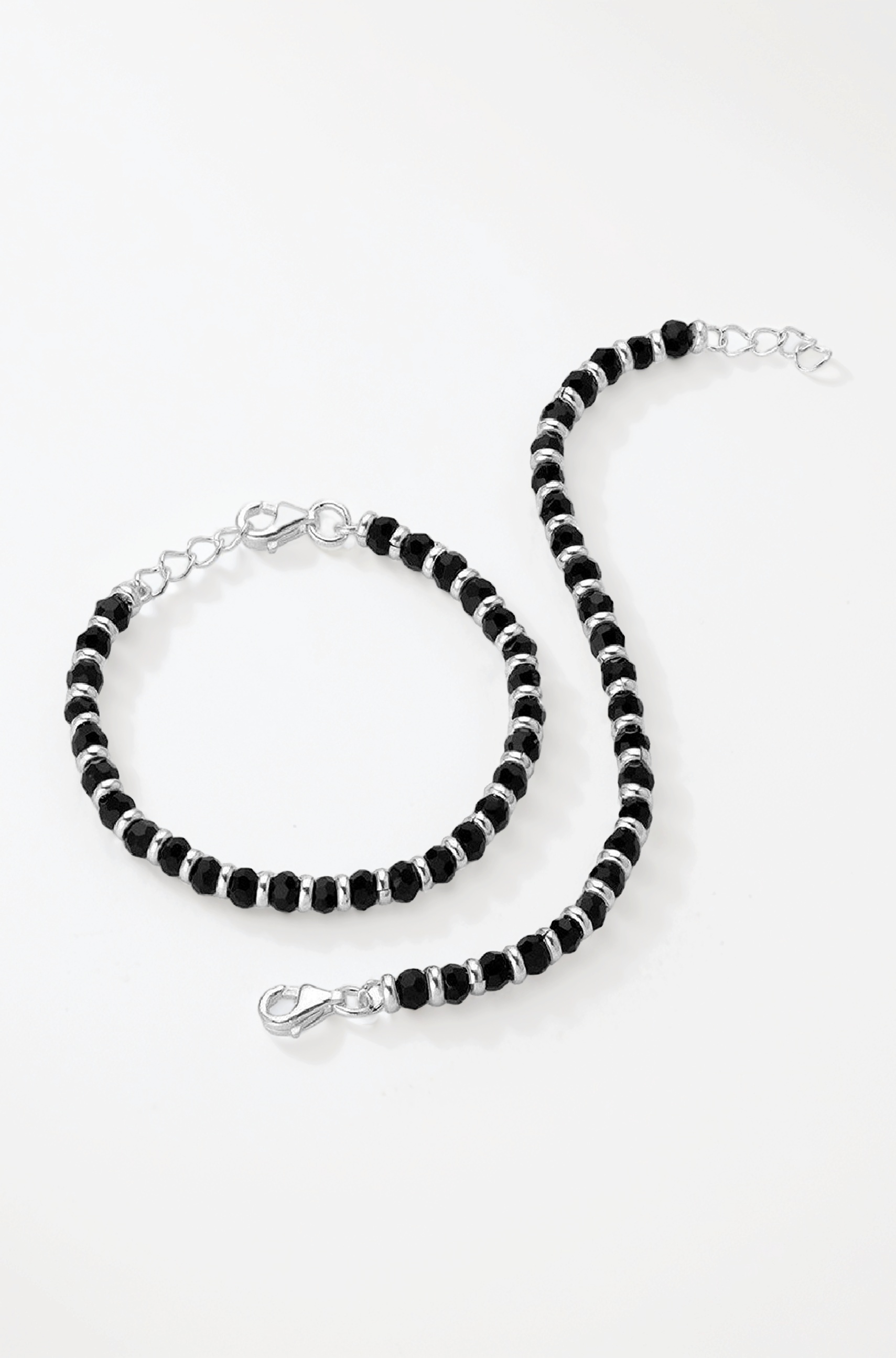 925 Pure Silver Black Beads Crystal Nazariya Bracelet for Baby Boys & Girls (Length - 4.5 Inch, Suitable for 6 Months to 18 Months)
