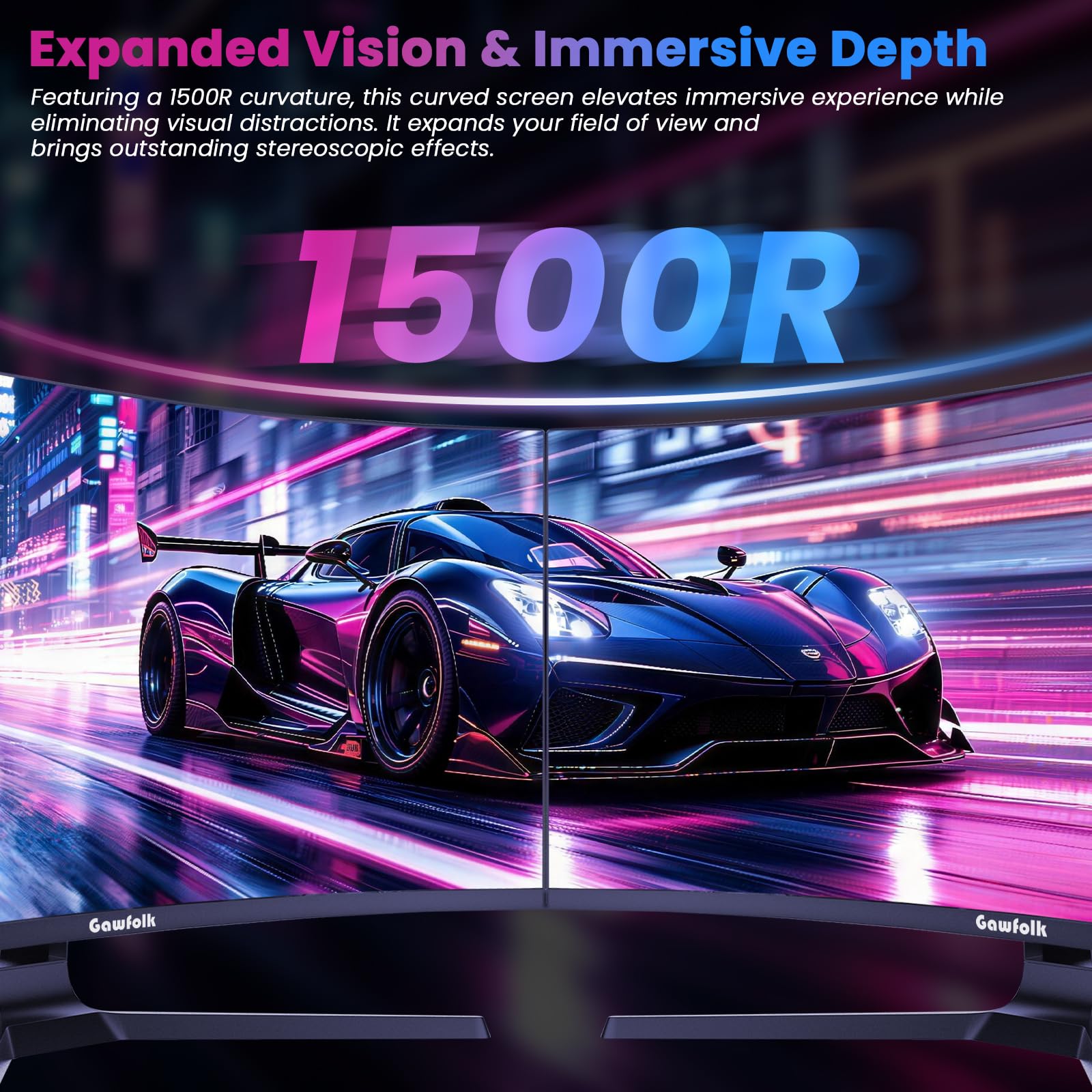 Gawfolk Monitor Curvo 32 Pollici 4K UHD (3840 x 2160), Pannello VA, 1500R, 60Hz Monitor PC con altoparlanti integrati, compatibile FreeSync e G‑Sync, 2× HDMI 2.0, 2× DP 1.4, VESA 100×100