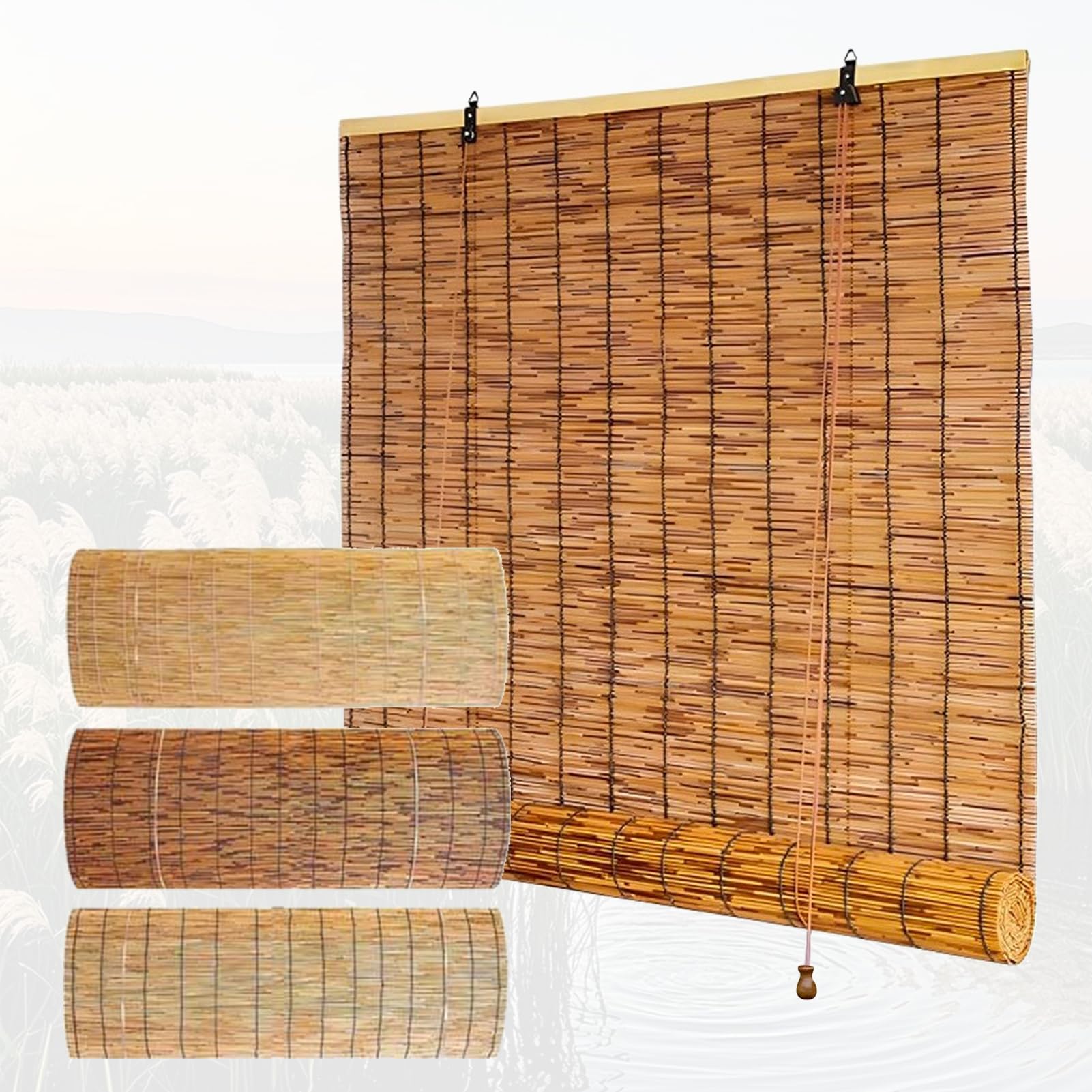 Lxsdgvzd B-6 Sunshade Bamboo Roller Blind For Windows Outdoor Blackout Shade Bamboo Blinds For Patio Natural Reed Curtains Roman Reed Blinds Light Filtering Roll Up Shades With Lifter For Kitchen