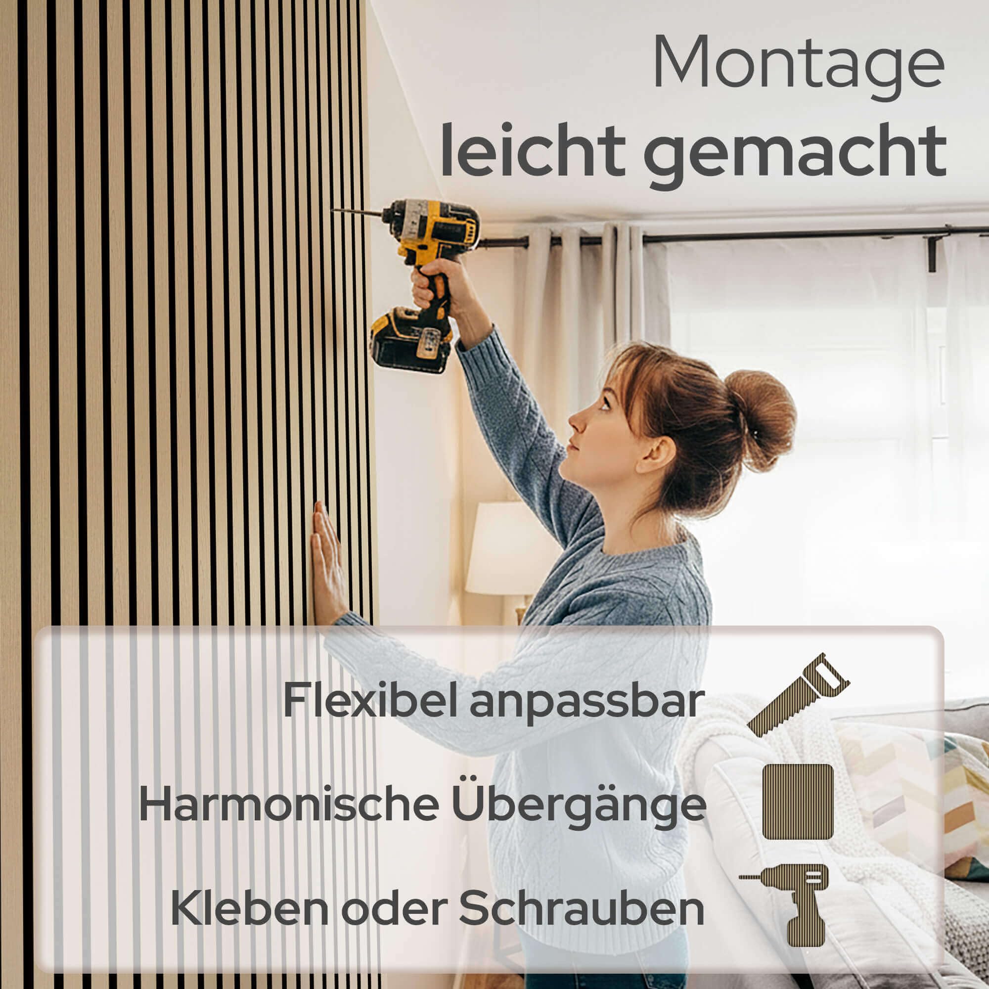 Arebos Akustikpaneele 120x60 cm | Lamellenwand in Holzoptik für Wand & Decke | modernes Wandpaneel mit hoher Schallabsorption | einfache Montage & zuschneidbar | 4er Set für stilvolle Raumakustik