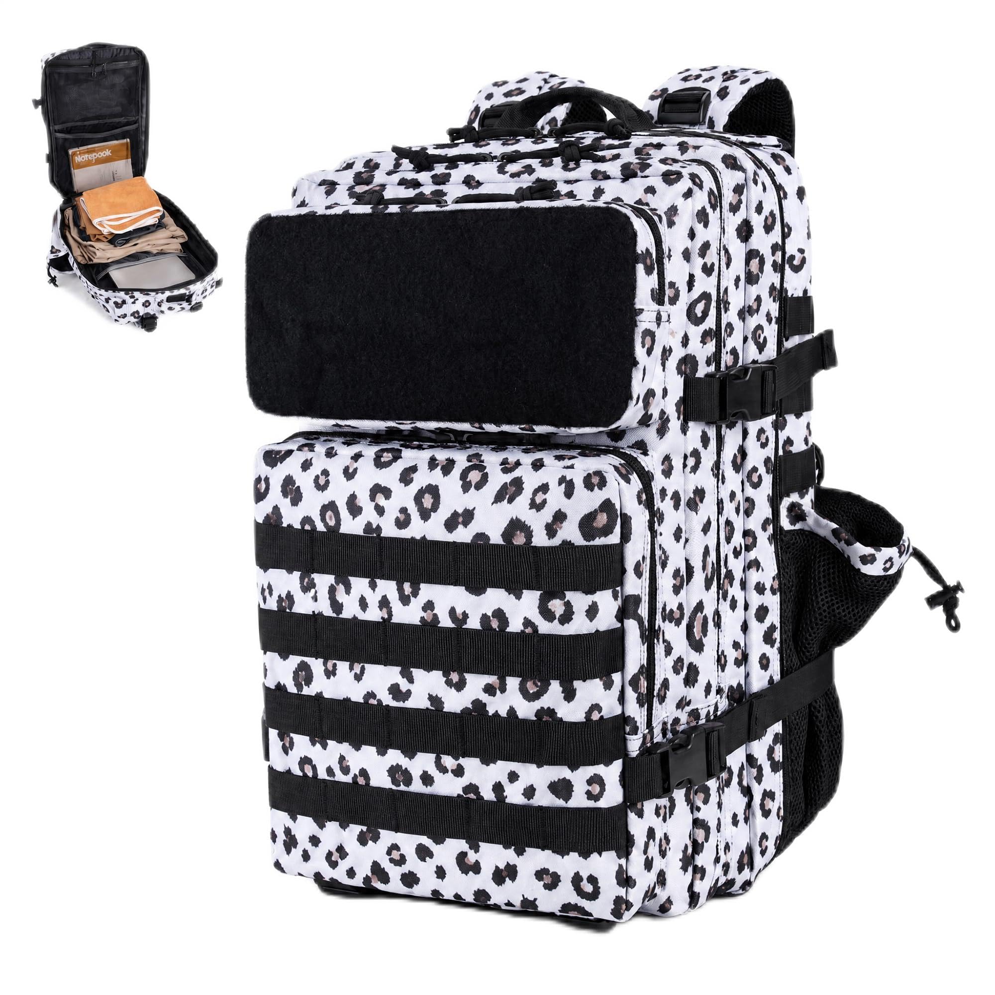 gracedon Tactical Backpack - Military Molle Bag 3 Days Pack for men and Women Large Assault Rucksack 25-45L (45L-Gray leopard print)