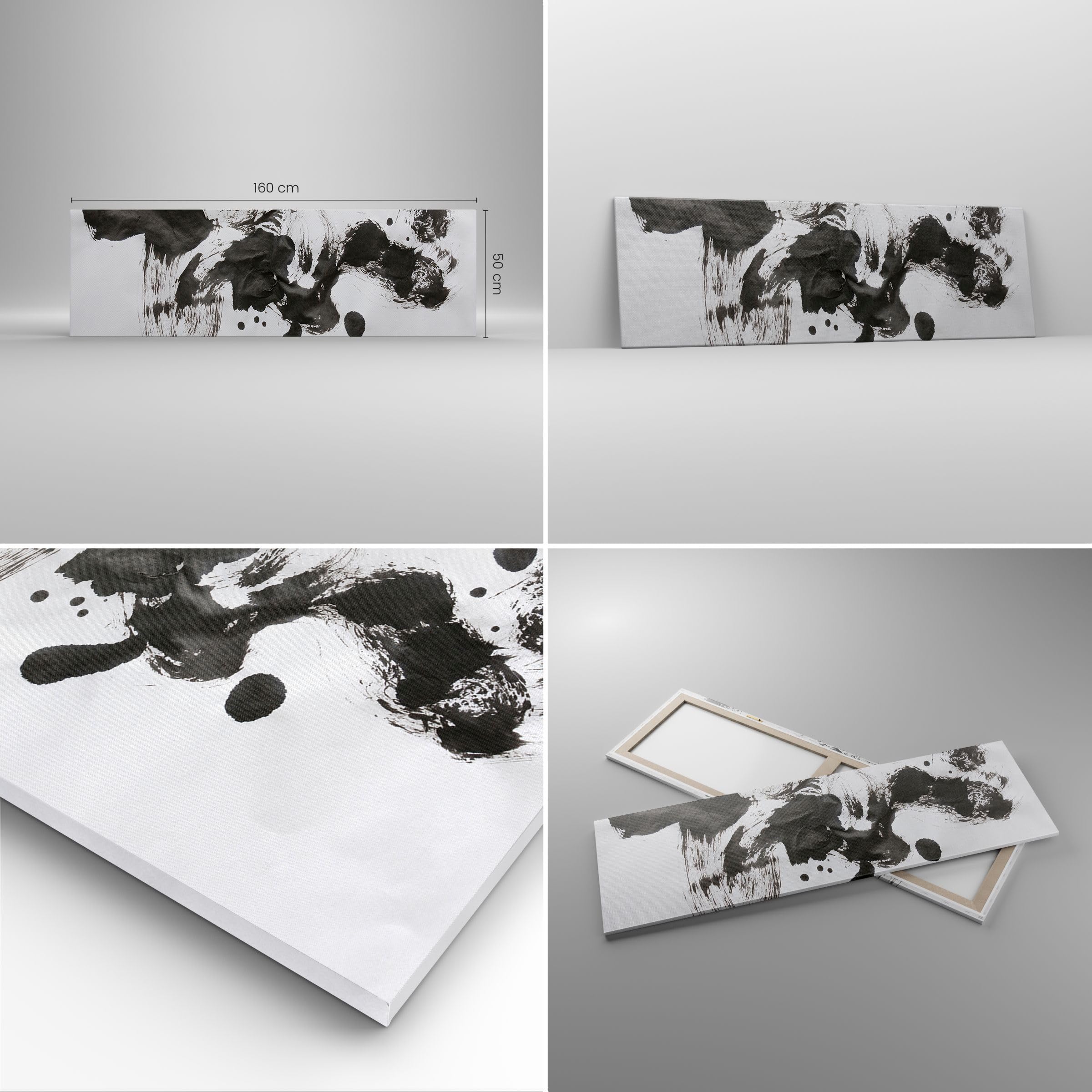 ARTTOR Bilder auf Leinwand 160x50cm Wandbild Abstrakt Schwarz-Weiß - 5426