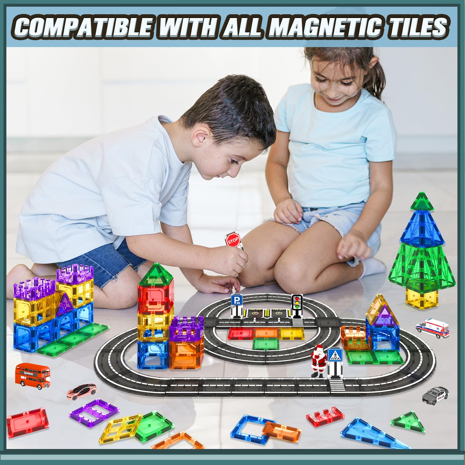 Amazon.com: IGIVI Magnetic Tiles Road Set, Roads Expansion Pack