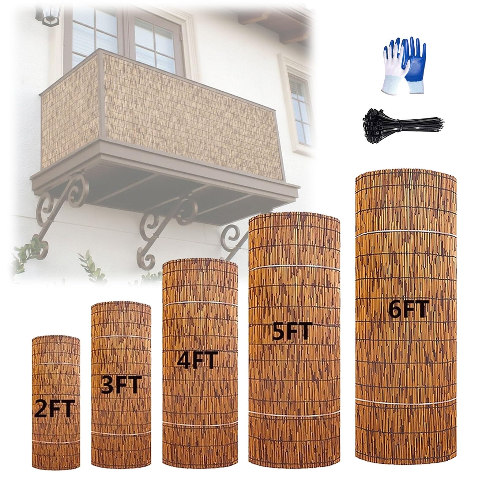 Canisse Bambou Brise Vue Clôture en Roseau Naturel, Rouleaux Occultants Pour Balcon Terrasse, Pare-Soleil Extérieur Jardin Paravent De Confidentialité Robuste 30-200X60-1000cm(Brun,120x220cm)