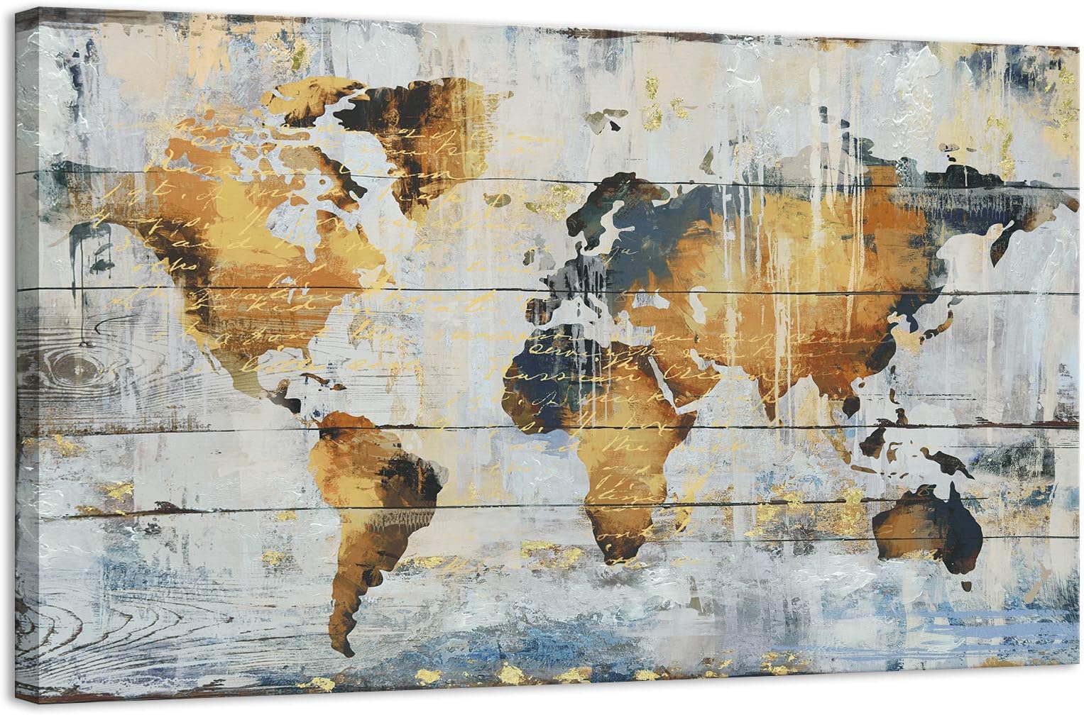 Kas Home Abstract Art - Large Vintage World Map - Gold Foil Canvas Prints Large Framed Wall Art Wall Paintings for Living Room Office Wall Decor (32 x 48 inch, World Map Framed)