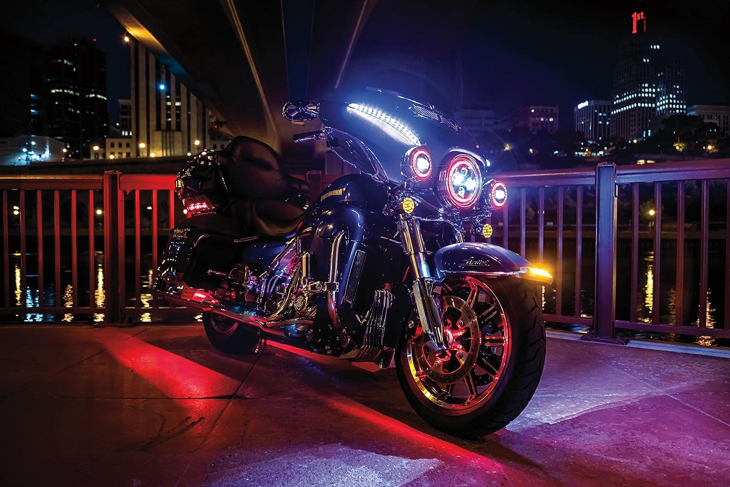 Kuryakyn 2477 Motorcycle Lighting: Orbit Prism+ 4 1/2" LED Passing Lamps with Bluetooth Controlled Multi-Color Light Halo Ring for Harley-Davidson & Indian Motorcycles, Black