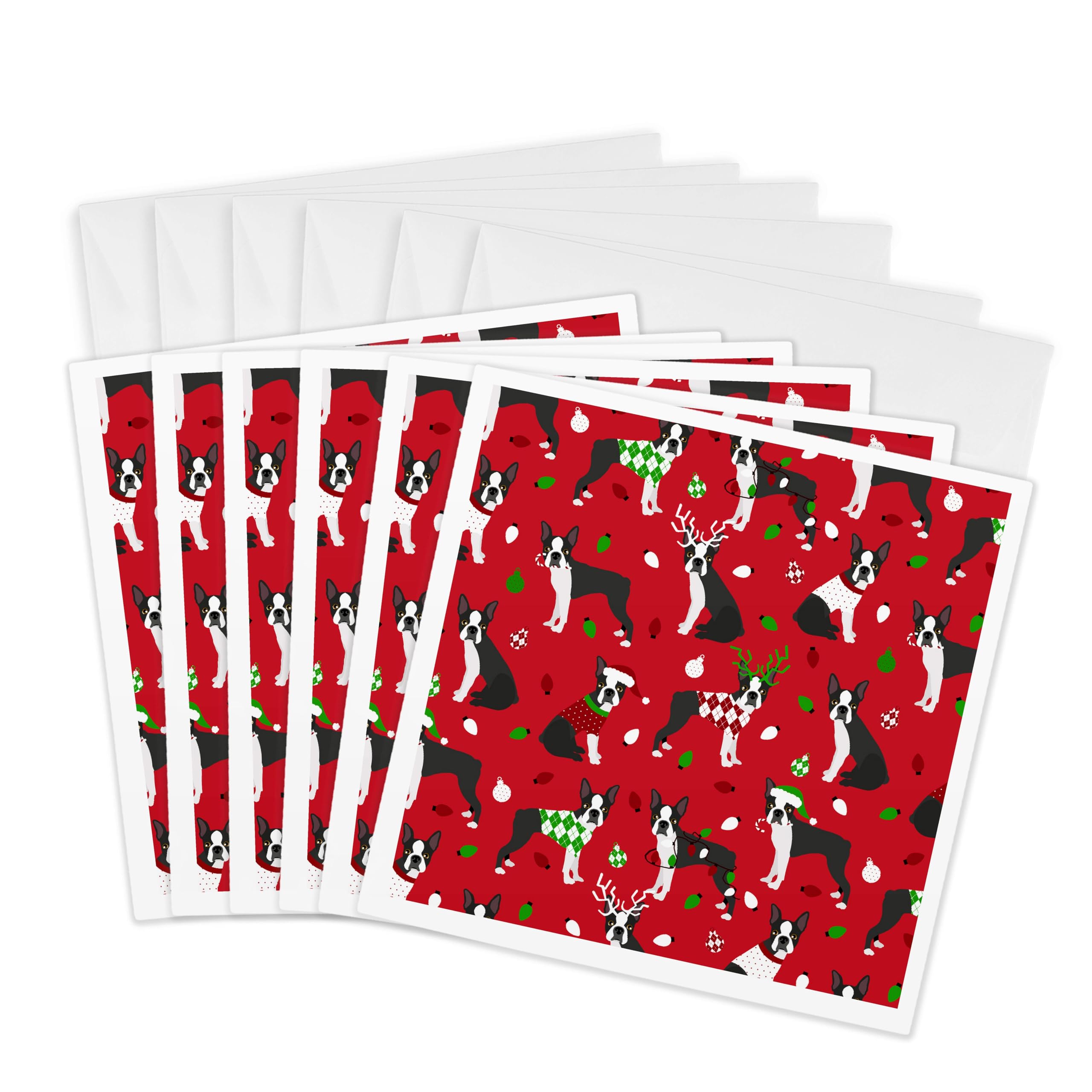 3dRose Greeting Cards - Boston Terrier Christmas Dog Pattern - 6 Pack - Designs Dogs
