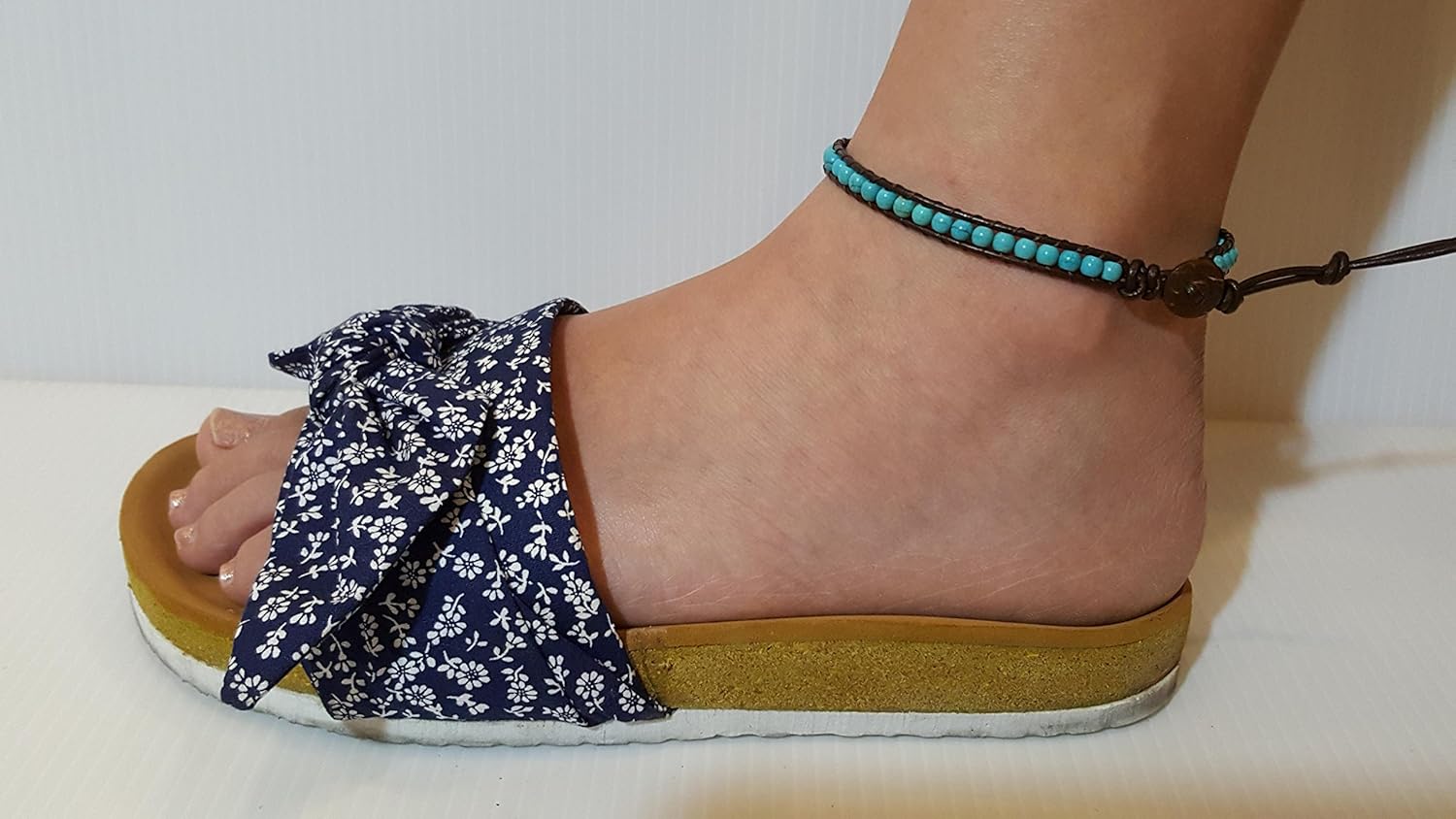 Infinityee888 Anklet Turquoise Bead 10 Inches Anklet Bracelet Woven with Leather Cord Handmade Hippie Bohemian Unisex Style Gift Idea for Men and Women - Image 4