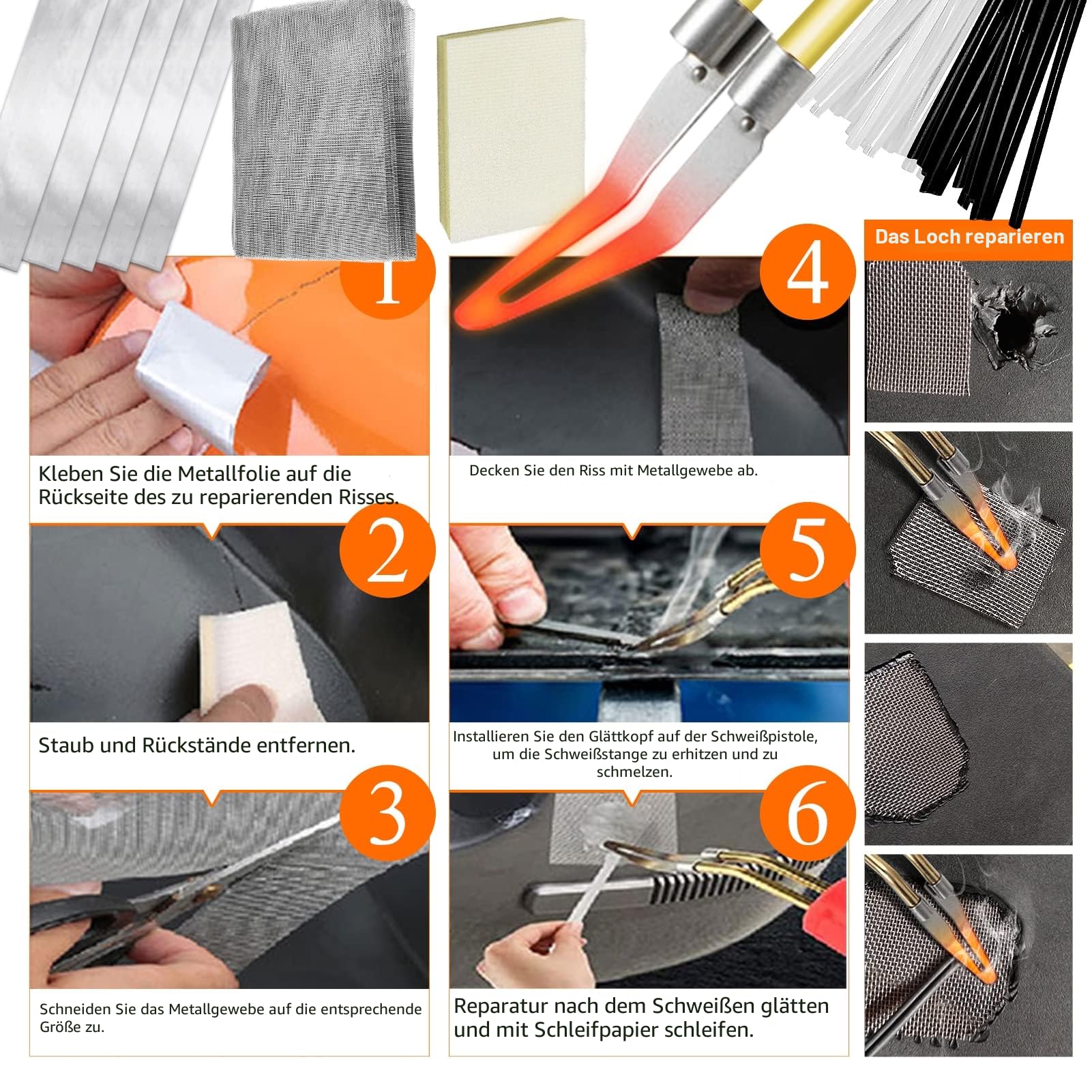 220W Kunststoff Schweißgerät 2 in 1 Stoßstangen Reparatur Set mit 800PCS Hot Hefter, 2 Thermische Glättköpfe, 40PCS Schweißstäbe, Auto Reparaturset (Schwarz)