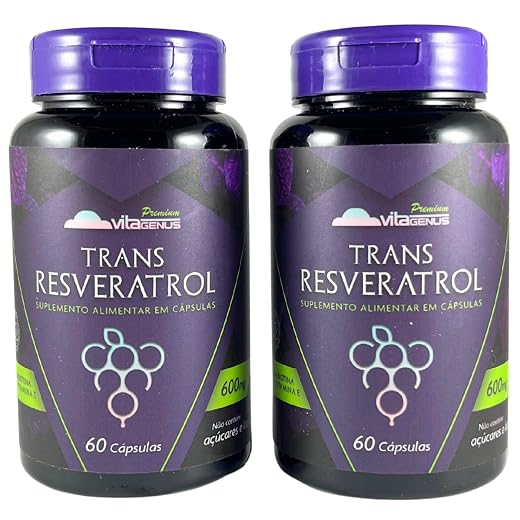 Kit 2x Trans-Resveratrol 60 cápsulas Trans Resveratrol Vegano Sem Glúten Alta Pureza VitaGenus