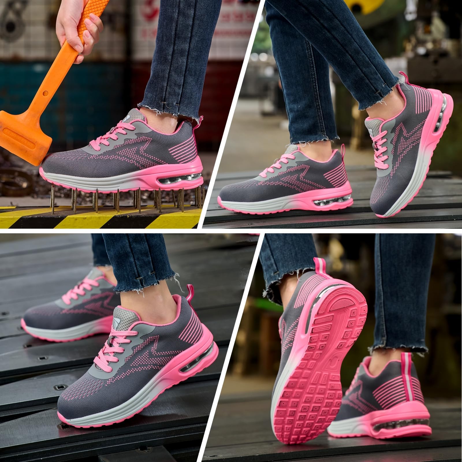 Scarpe Antinfortunistiche Uomo Donna Leggere Scarpe da Lavoro con Punta in Acciaio Leggere Traspiranti Scarpe Sicurezza Comode, Rosa, 39 EU