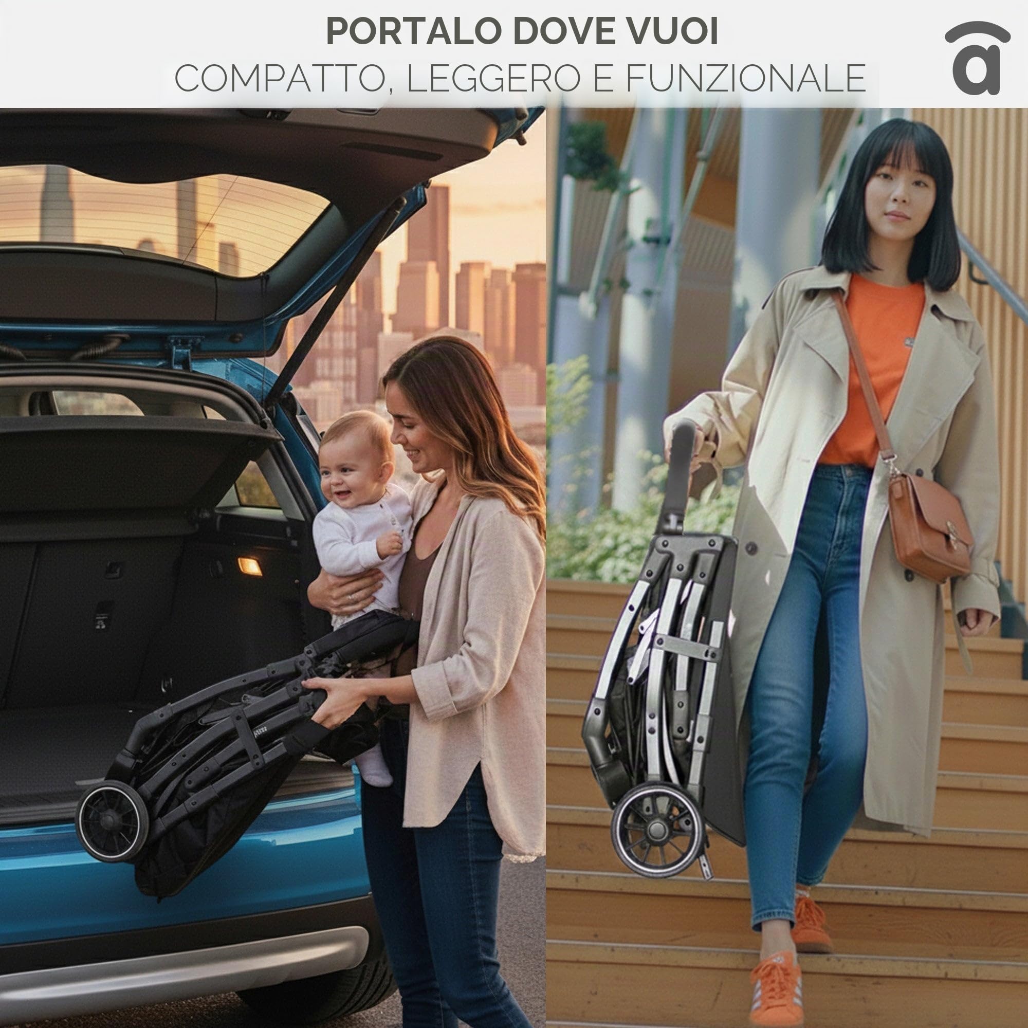 Asalvo Hito Passeggino, passeggino, passeggino, comodo, ultra leggero, sicuro, capottina con finestra e freno posteriore, maneggevole, pieghevole compatto, carico massimo 24 kg, nero