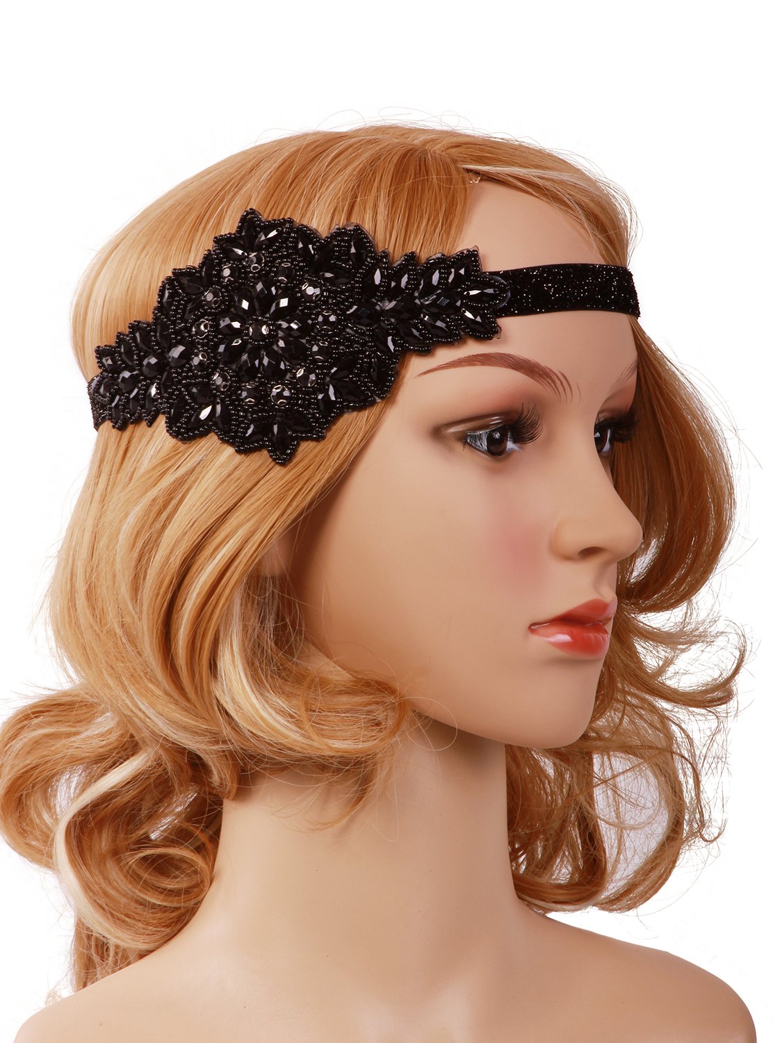 VIJIVBlack Silver Art Deco 1920s Flapper Headband Headpiece, Black, One Size