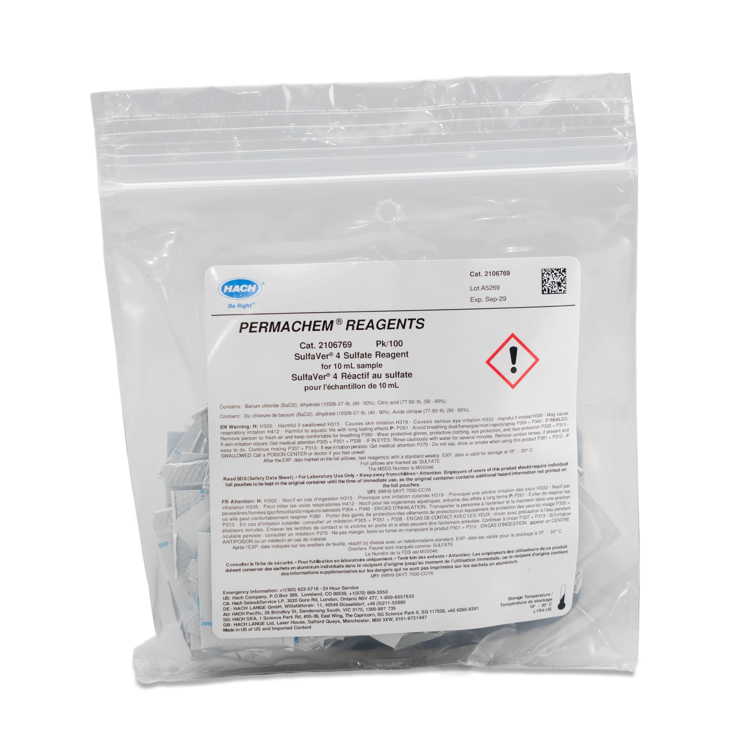 SulfaVer® 4 Sulfate Reagent Powder Pillows, 10 mL, (Pack of 100), 2106769