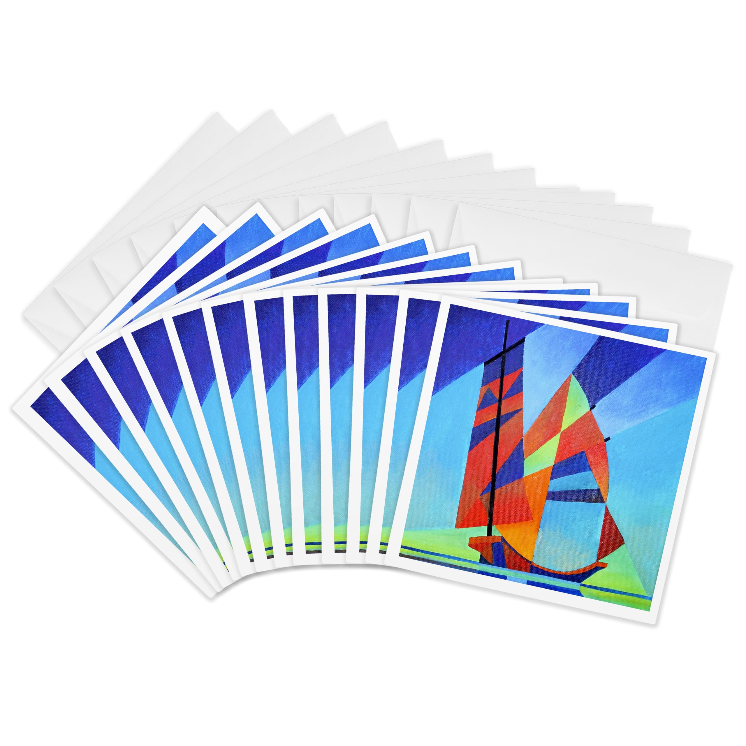 3dRose gc_18265_2 6 x 6-Inch "Boats Contemporary Abstract" Greeting Card (Pack of 12)