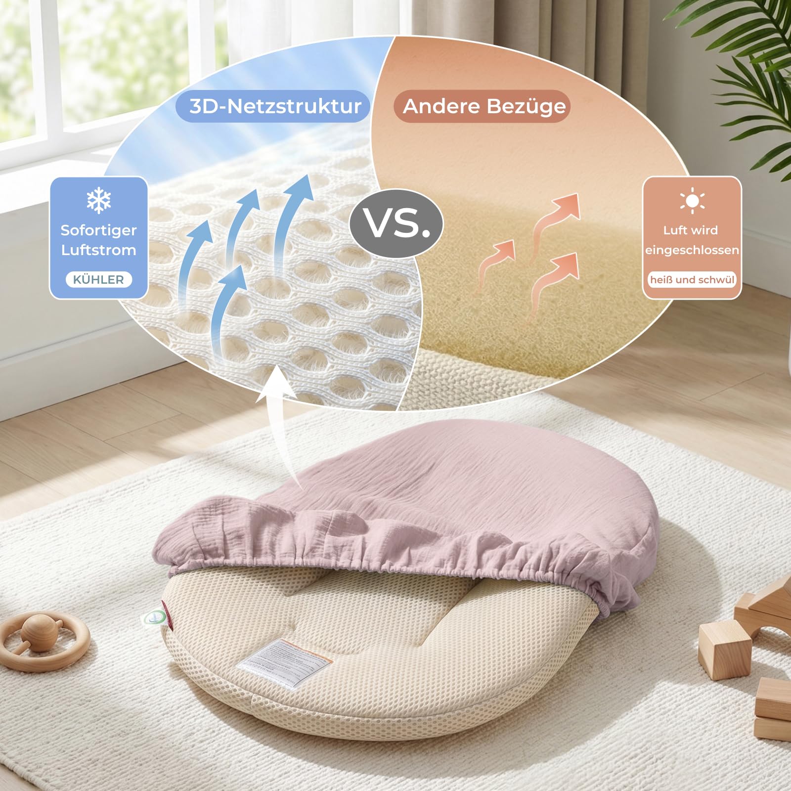 Momcozy Babynest für Neugeborene – Atmungsaktives Baby Nest mit Abnehmbarem Bezug, Tragbarer Baby Lounger für Bindungsmomente, 820 g Leichtgewicht, OEKO-TEX Zertifiziert