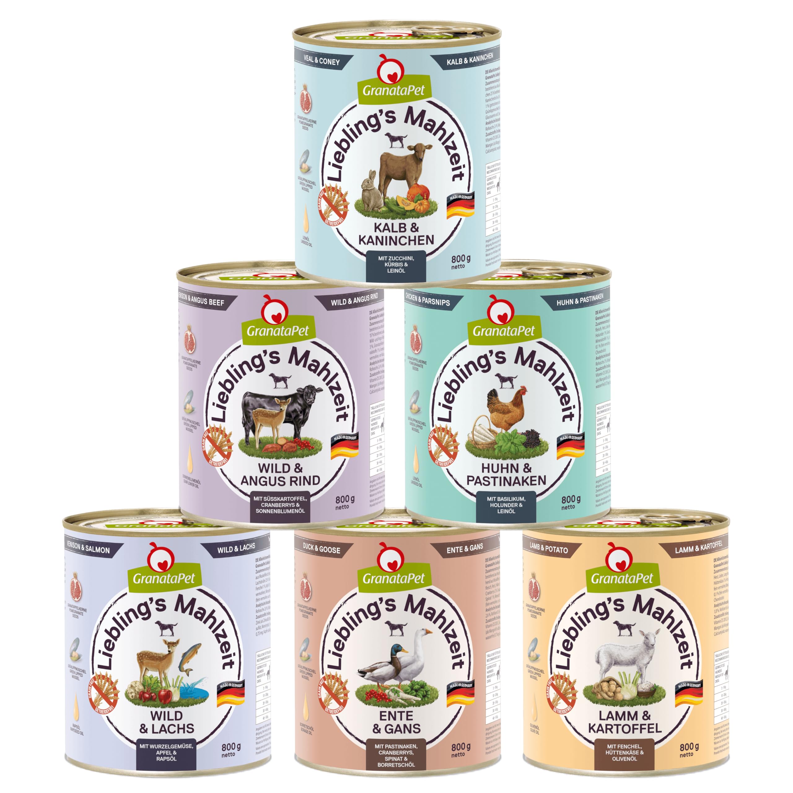 GranataPet Lieblings's Mahlzeit Multipack Maxi, 12 x 800 g | Pienso completo, sin cereales, sin azúcar añadido, mejillón de labios verdes, fabricado en Alemania