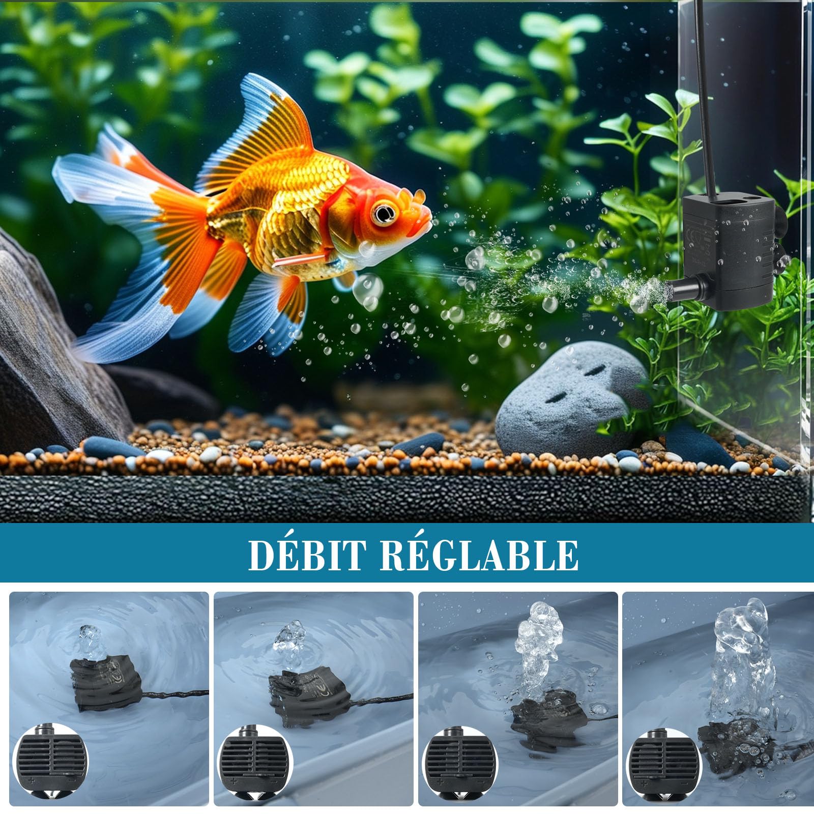 Mini Pompe a eau (200L/H Réglable, 1-3W) Ultra Silencieuse Pompe Aquarium avec 1,5 m USB-câble, Pompe Fontaine a eau chat pour Aquarium, Hydroponique, Étang Fontaine