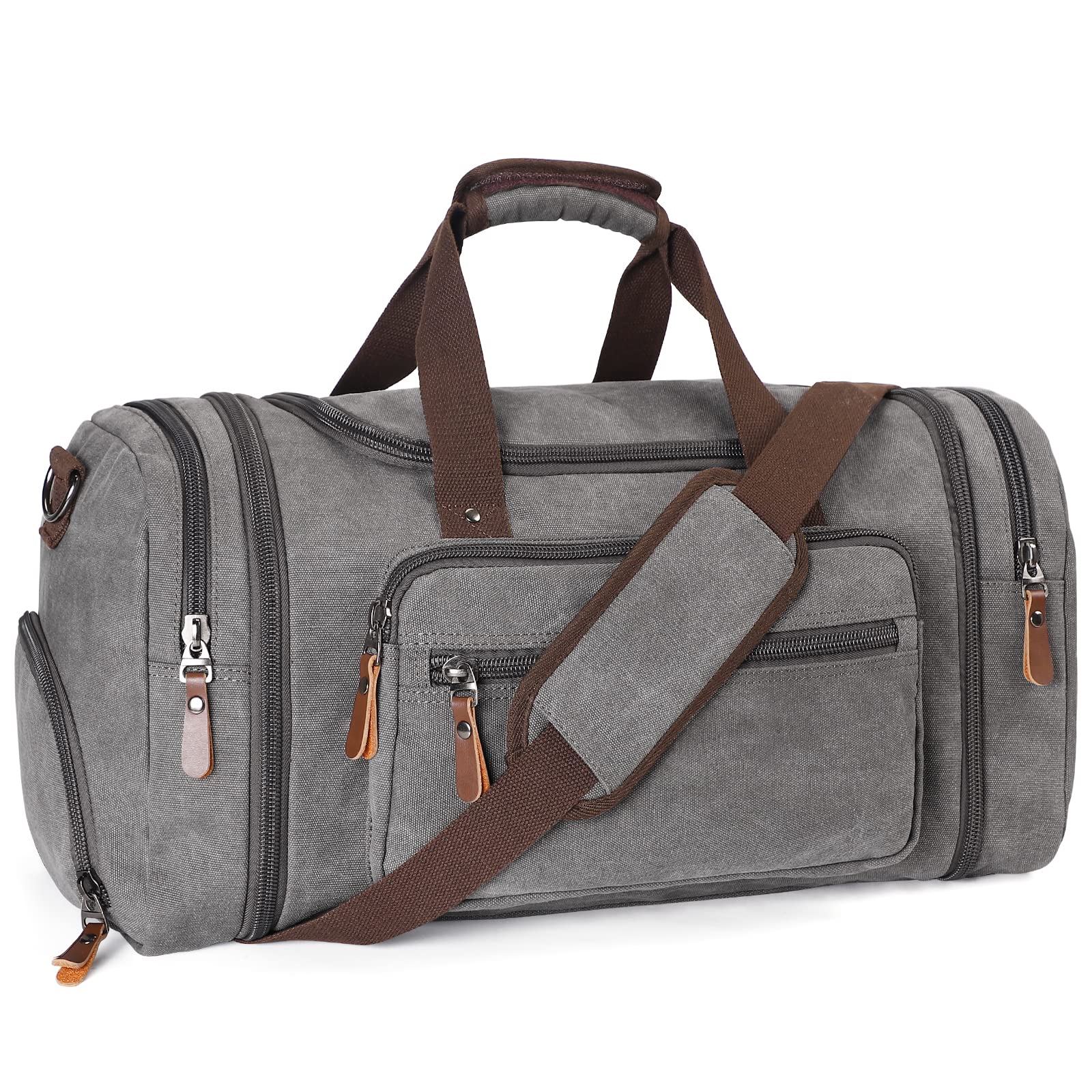 Canvas Duffel Bag for Men 45L/55L Travel Tote Duffle Overnight Weekender Bag with Shoe Compartment, Grey, Large