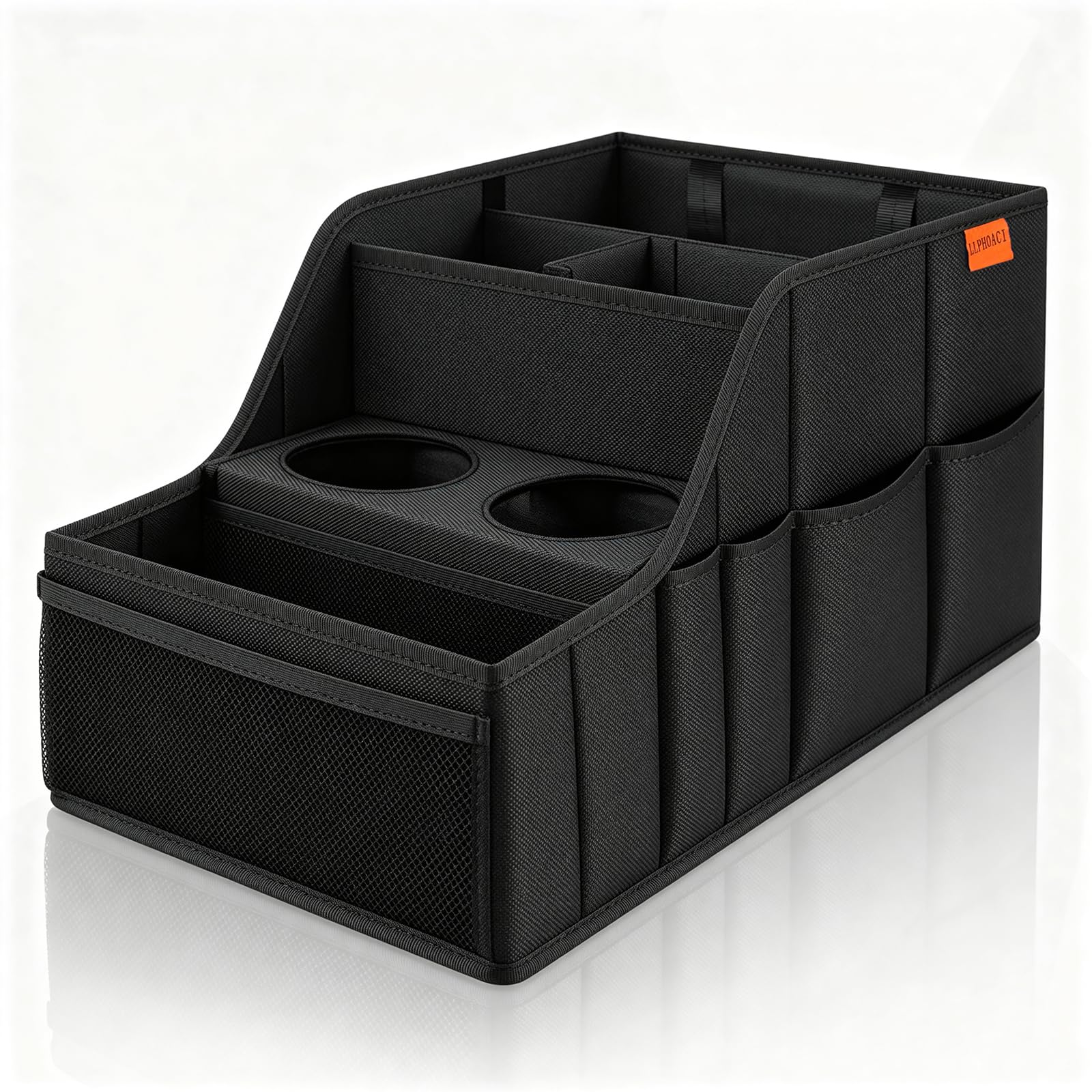 Car Seat Organiser for Backseat & Passenger Seat – 9 Compartments, 2 Cup Holders, Collapsible, Waterproof Oxford Fabric Travel Storage for Kids Toys Snacks Books – Keeps Car Tidy & Clean (Black)