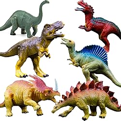 OuMuaMua Dinosaur Toys, Plastic Dinosaur Figure Set, Ideal Education Toys for Kids, Including T-Rex, Stegosaurus, Monoclonius, 6 to 7 Inch Large Size, 6 Pack