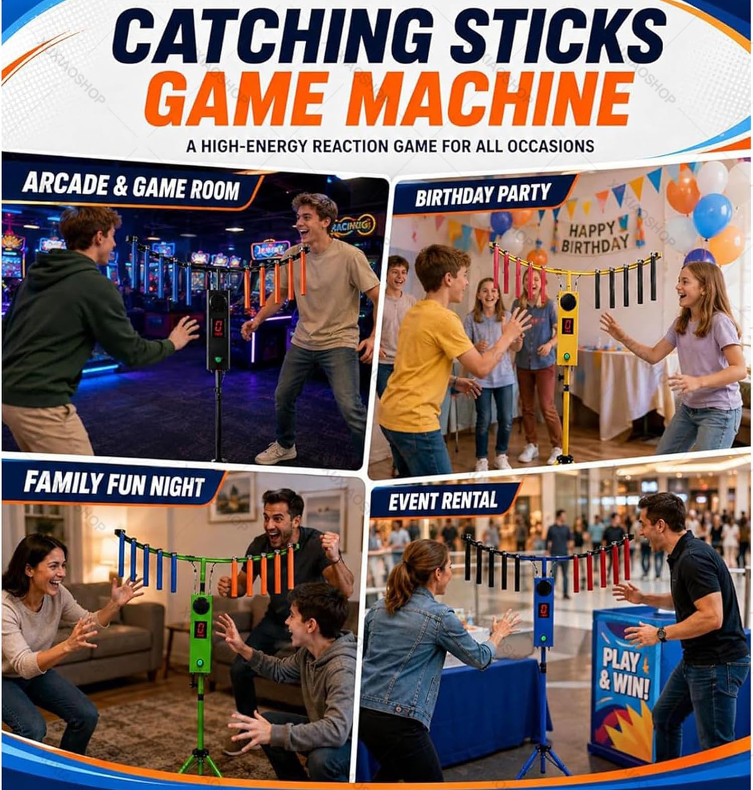 Macchina Arcade per L'allenamento della Coordinazione Occhio-Mano Yellow | Gioco di Sfida con Bastoncini,Treppiede Estensibile, velocità Regolabile, Gioco in Famiglia, Musica Preimpostata