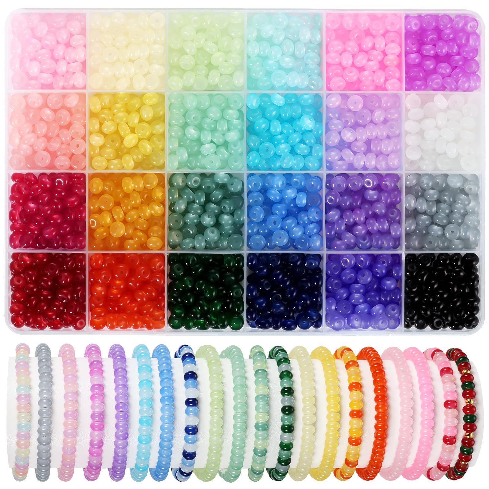 Photo 1 of 1440pcs Rondelle Beads for Jewelry Making, 3x6mm Abacus Glass Spacer Beads for Bracelet, 24 Colors Gemstone Crystal Stones Bead for Necklace DIY Crafts Jewelry Making