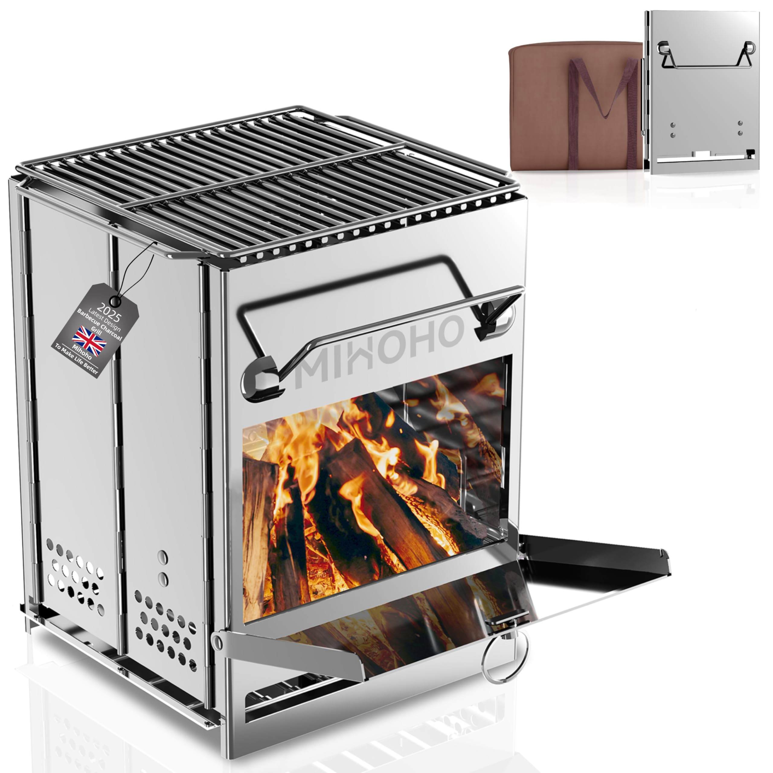 Barbecue A Carbonella Pieghevole Portatile In Acciaio Inox - Griglia 36x24 Cm Per 3-5 Persone, Forno BBQ Compatto Da Giardino E Campeggio