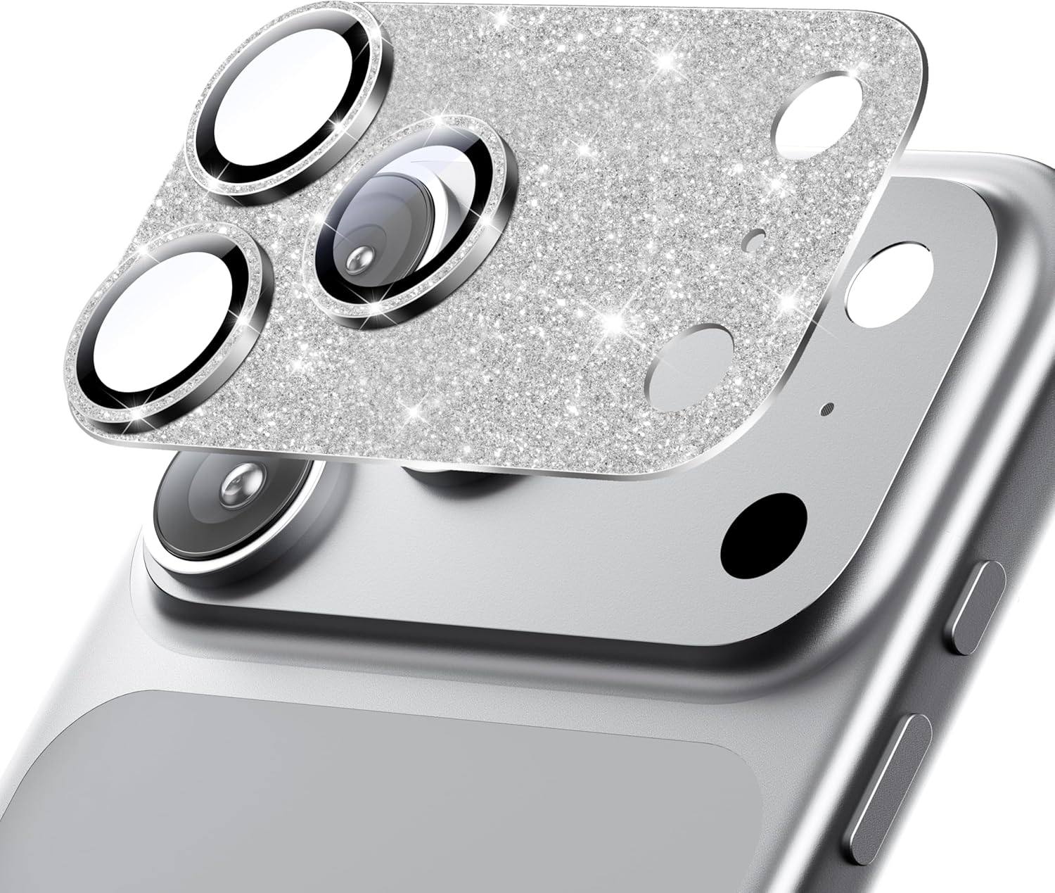 Hoerrye for iPhone 17 Pro Camera Lens Protector - [12FT Shatterproof Military Grade] [Strong Adsorption] Metal Top 9H+ Tempered Glass Camera Screen Full Cover Case Friendly,Glitter Silver Glitter Silver iPhone 17 Pro