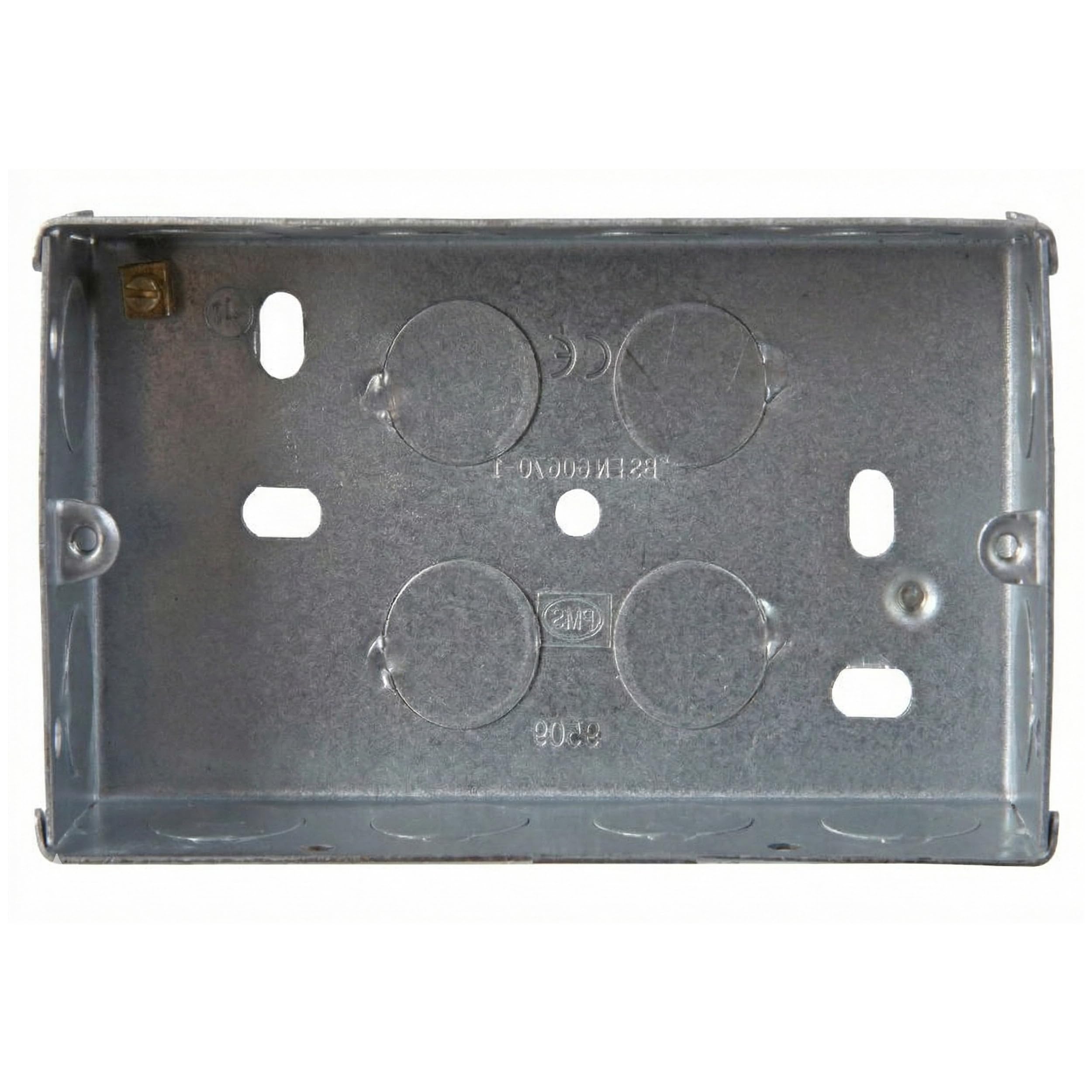 rhinocables - Metal 2 Gang Double Socket Back Box | Galvanized Steel | Depth Options: 25mm, 35mm, 47mm | BS4662 Compliant | Easy Installation, 1 Pack, 25mm, Metal