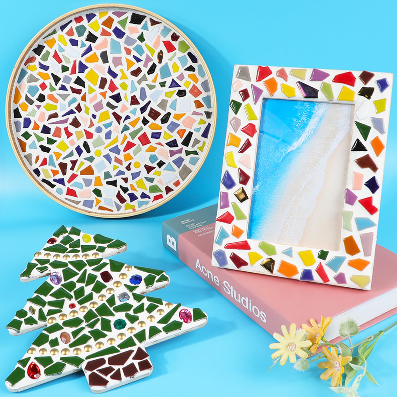 200 g Triangoli trapezoidali poligoni colori misti Shine Crystal Series Mosaico piastrelle in ceramica glitter mosaico perfetto per la decorazione della casa artigianato, dimensioni irregolari (rosso)