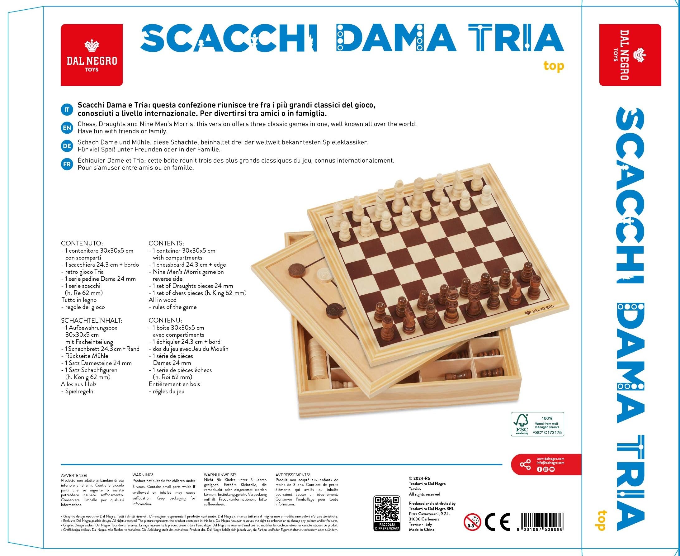 Dal Negro 53908 - Scacchi Dama Tria, Legno Naturale, 2 o piu'giocatori