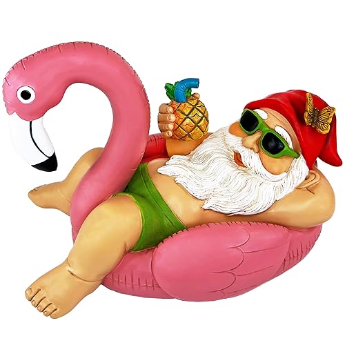 Mood Lab Garden Gnome on Flamingo - Funny Gnome Figurine