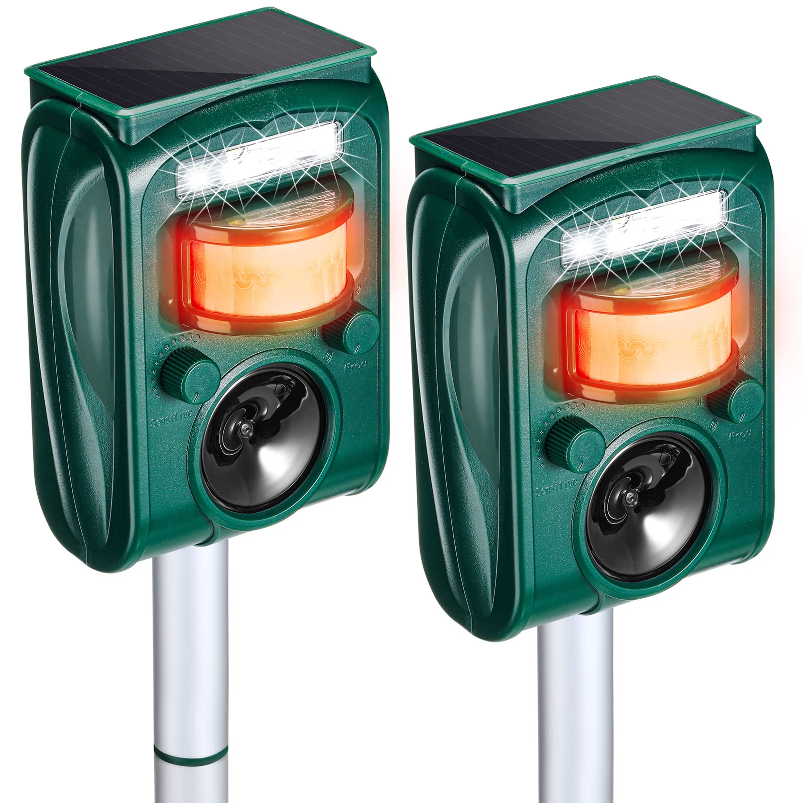 Ultrasonic Animal Repellent Solar Outdoor Animal Repeller Motion Detection with LED Flash Light Alarm Defender Cat Skunk Deer Bird Dog Waterproof ABS Dark Green(2)