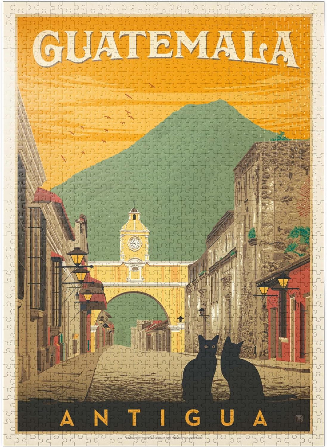 MyPuzzle Guatemala: Antigua Street Scene, Vintage Poster - Premium 1000 Piece Jigsaw Puzzle for Adults