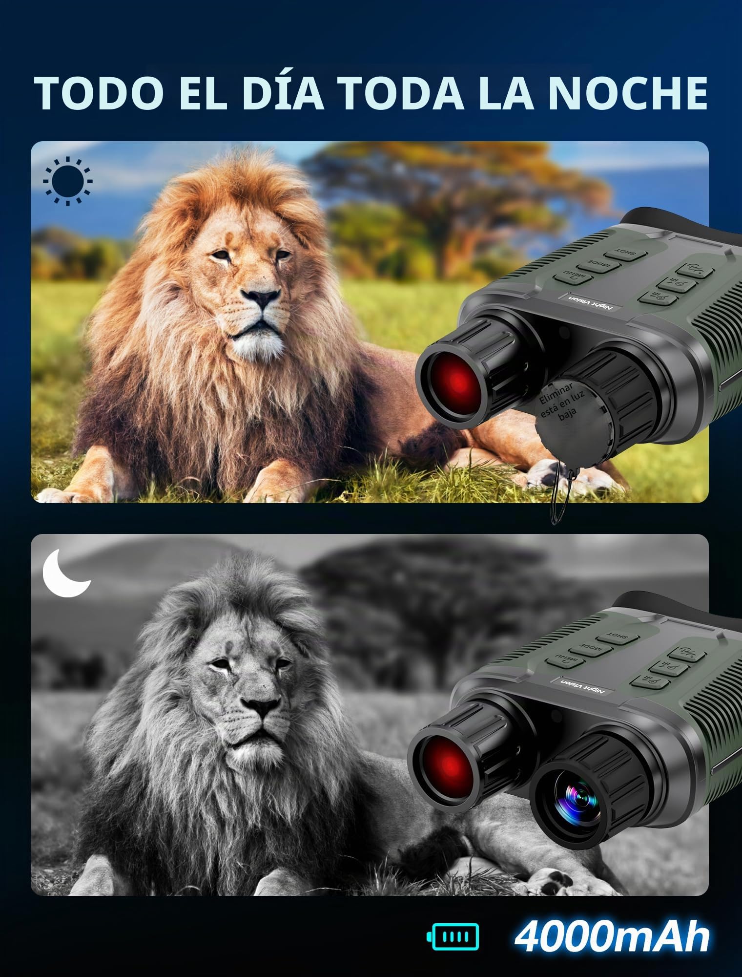 Binoculares de Visión Nocturna 4K, Alcance de 1000 m, Zoom Digital 8×, Pantalla de 3,2″, Batería 4000 mAh & Tarjeta de 32 GB Camping, Caza, Seguridad & Observación de Vida Salvaje