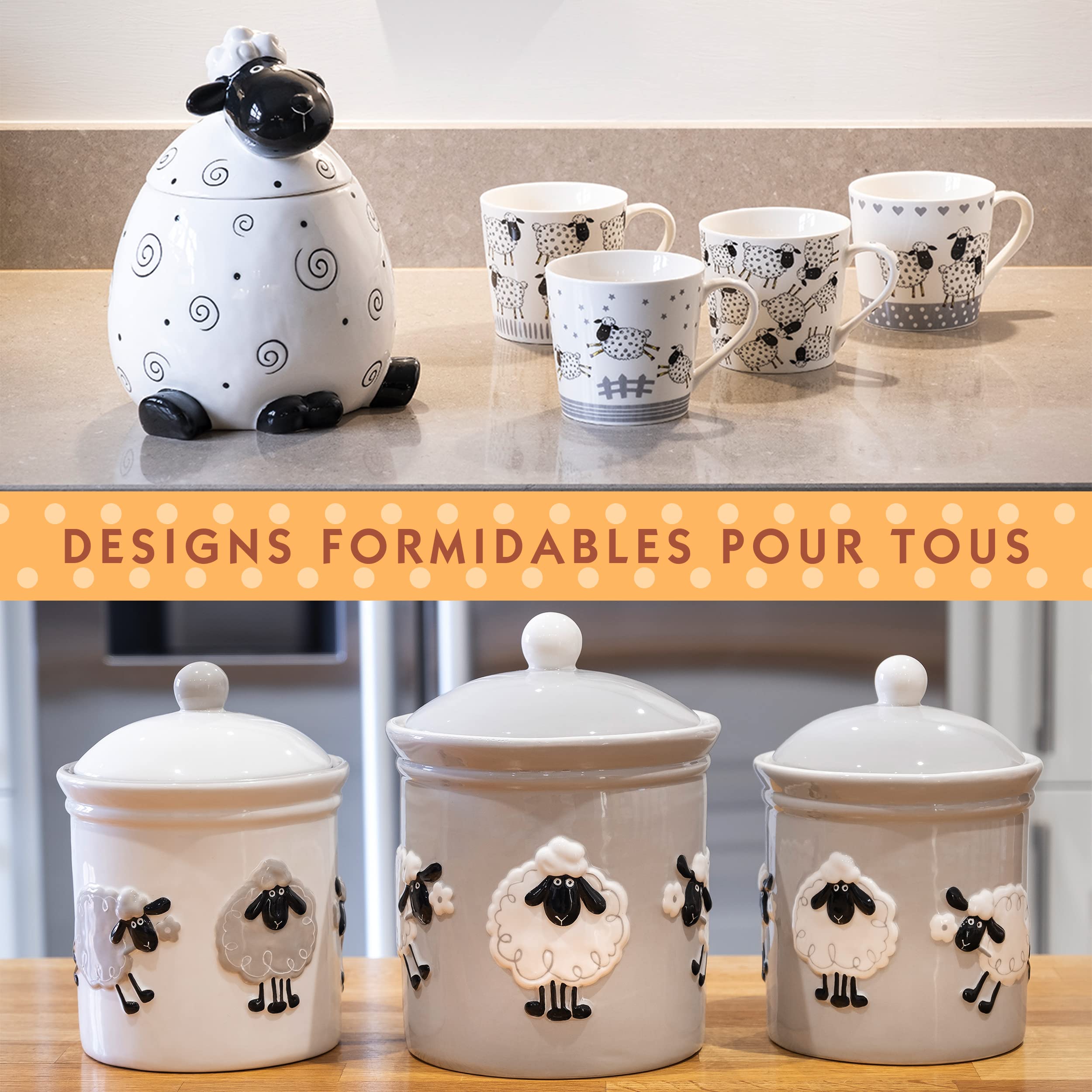 SPOTTED DOG GIFT COMPANY Boîte à Biscuit en Céramique, Grand Bocal de Conservation pour Cookies Bonbons ou Friandises, Mignon Cuisine Article, Cadeau pour Mouton Amoureux, Blanc 2200ml