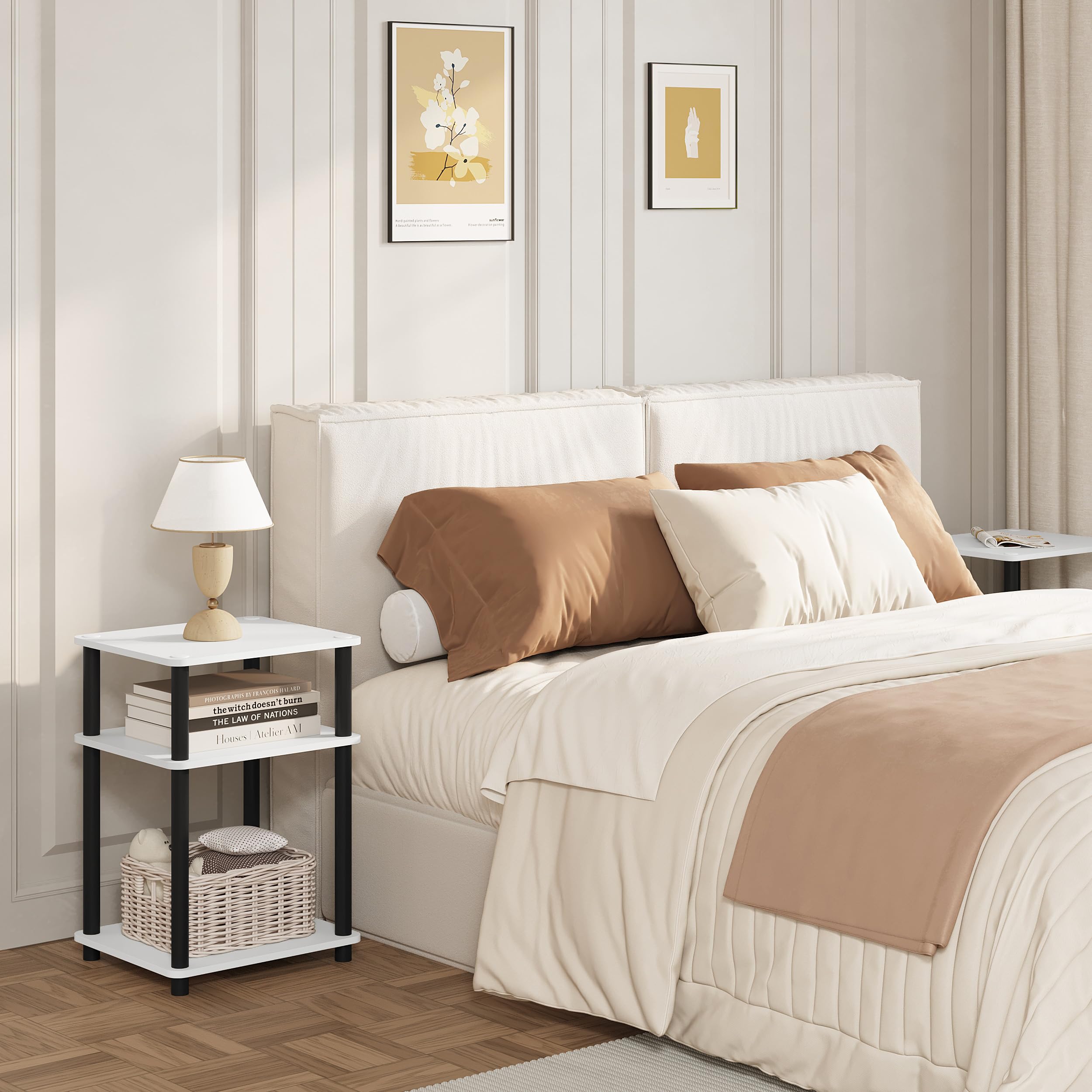 EUGAD 2 x Table de Chevet, 40x35x57,5 cm, Noir + Blanc