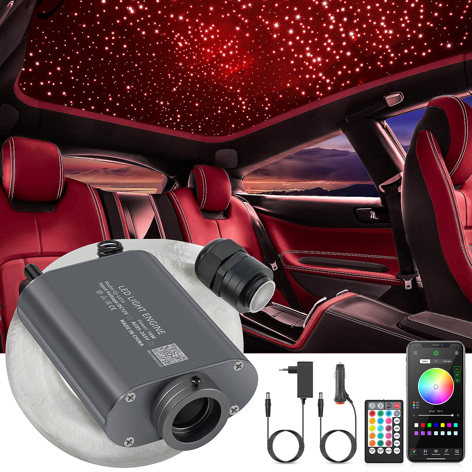 16W RGBW LED Fibra Ottica, 260pcs*0.75mm*2m Cielo Stellato LED Con APP Bluetooth/Remote/Controllo Musica Kit di Plafoniere Star, Fibra Ottica Cielo Stellato per Auto/Casa/Teatro