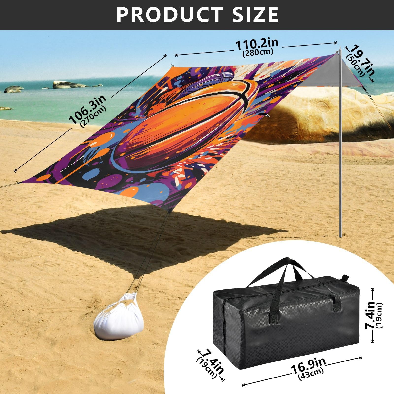 Baloncesto PúRpura Fresco Tienda de Playa Refugio Solar para Camping,Fácil de Montar,Portátil con Bolsas de Arena para Pesca y Picnic al Aire Libre De Las Ilustraciones De La Acuarela