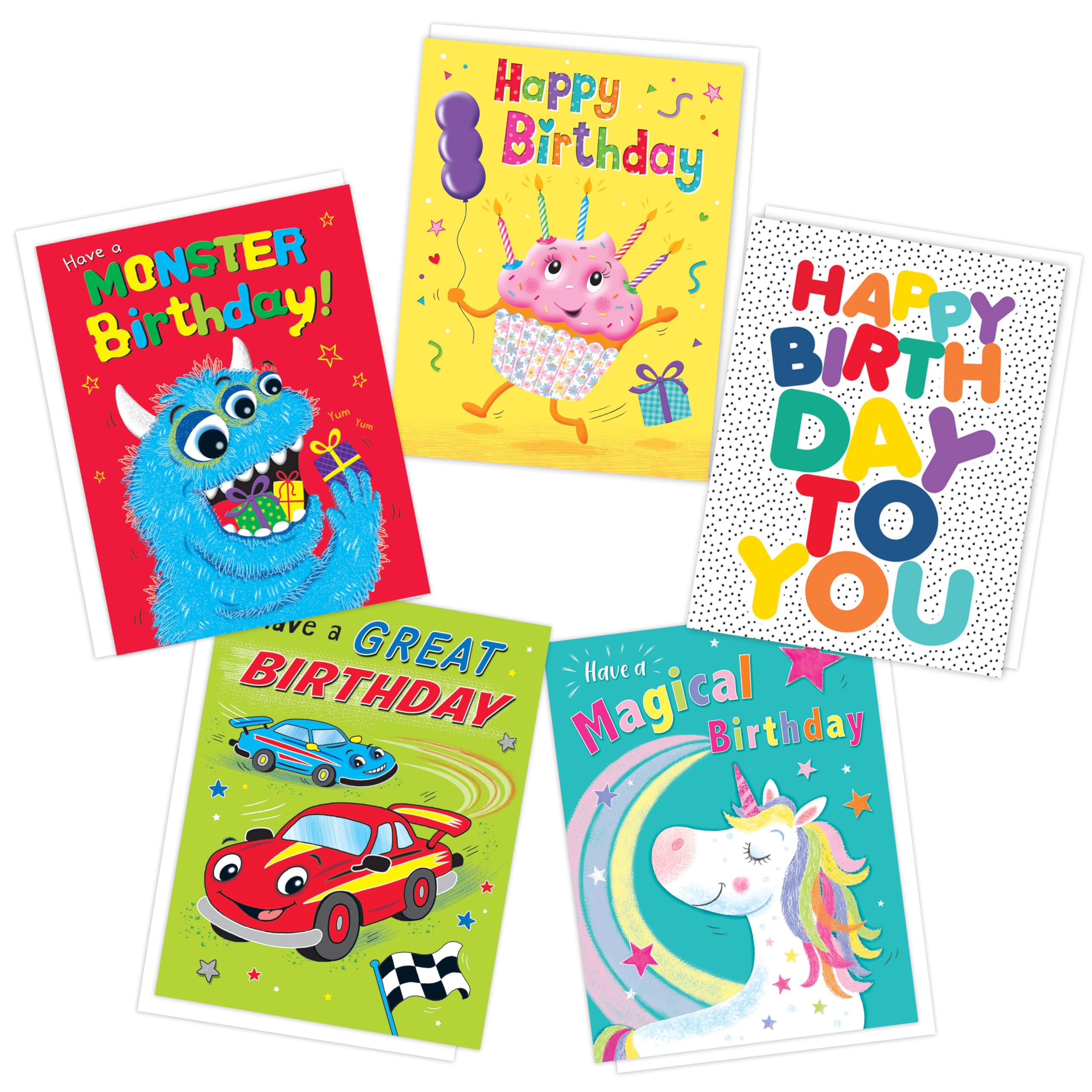 Piccadilly Greetings Children’s Kids Birthday Cards Multipack | Pack of 5 assorted Birthday Cards | 19 x 14.5 cm | Includes White Envelopes | Made in UK