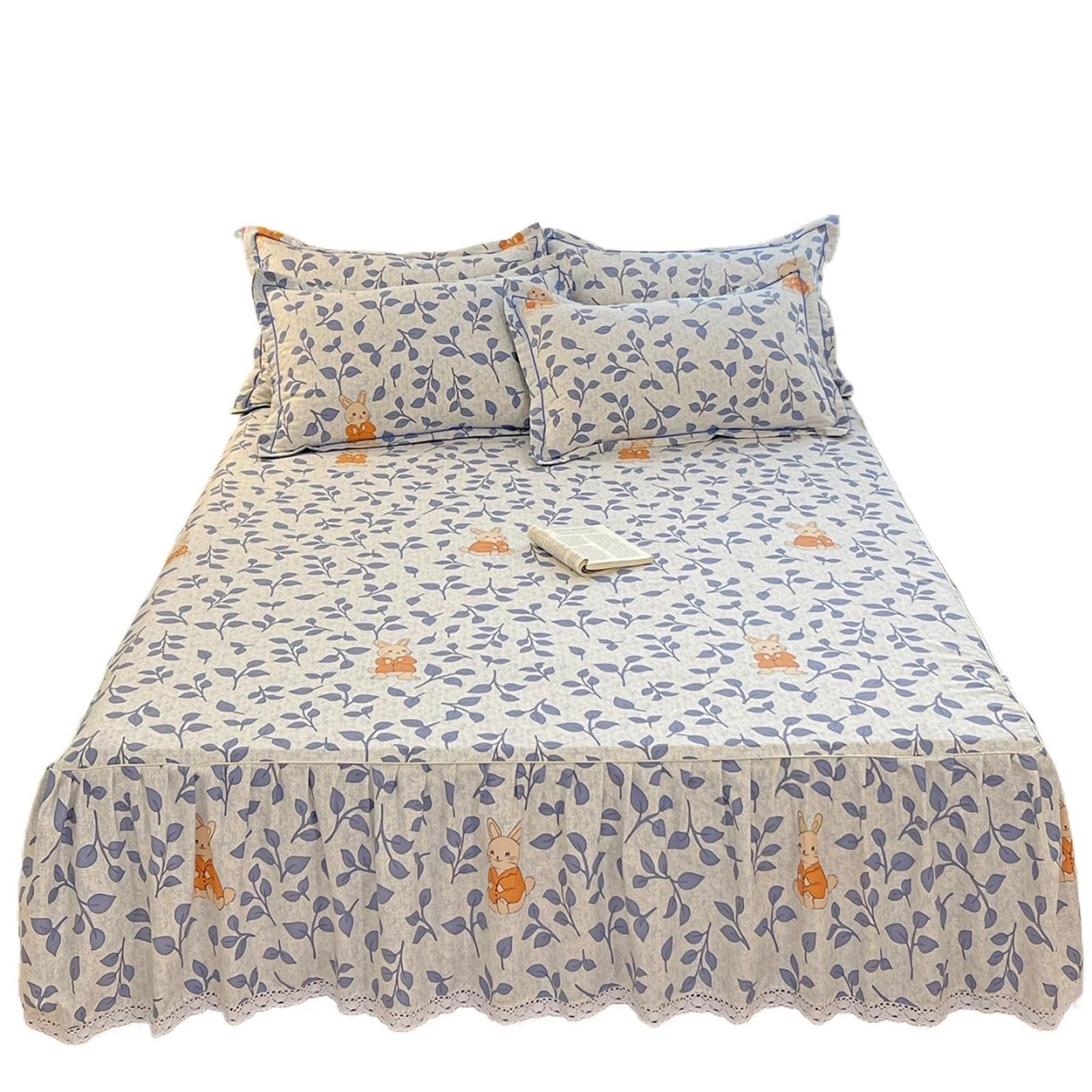 Floral Style Bed Skirt Single/Double/Queen/King Size Cover Bedspread Ruffles Linen(X,SKing 200x220cm 1pc)
