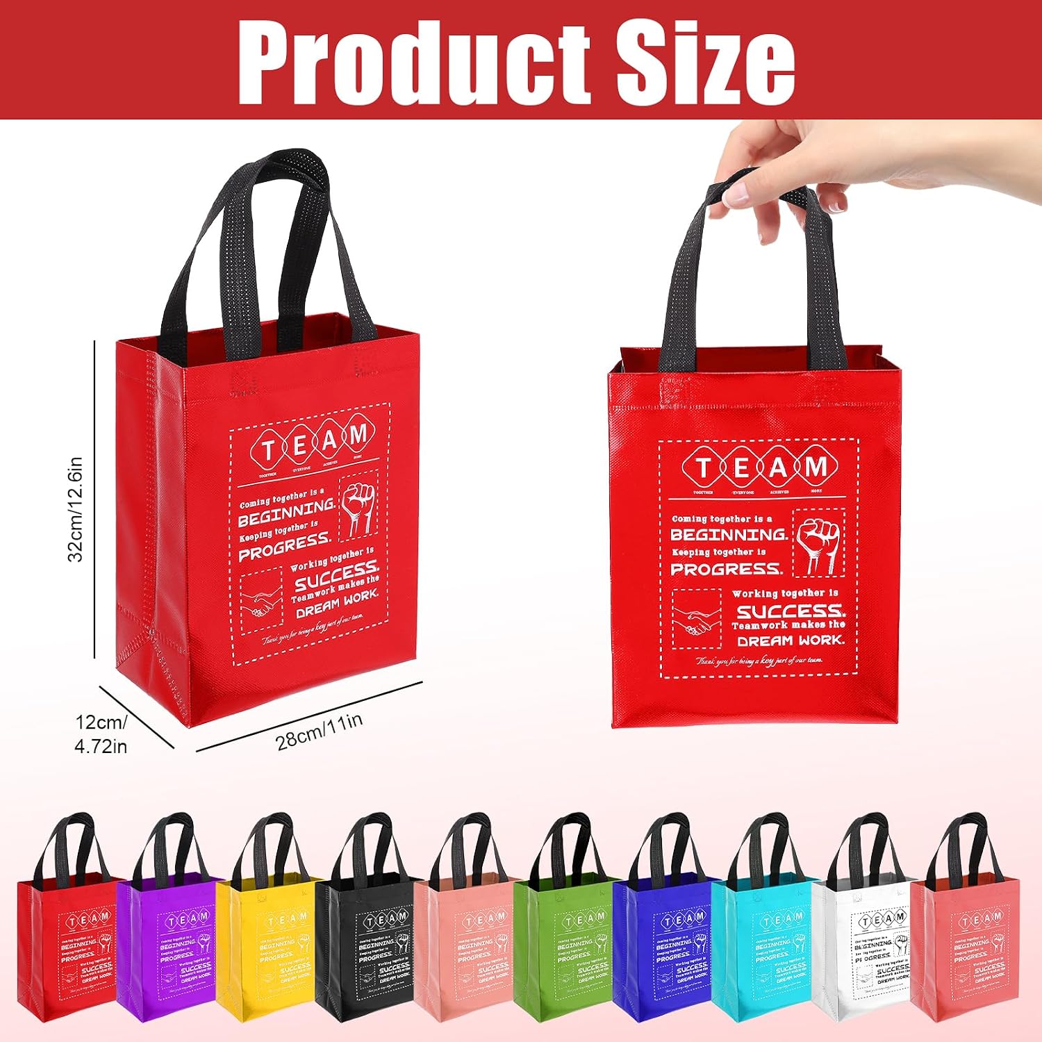 30 Pcs Employee Appreciation Gifts Bags Bulk Reusable Staff Appreciation Gift BagsTeam Bags Thank You Gift Bags with Handles, 10 Colors 8×10×4 Inch Non-Woven Tote Bags with Inspirational Quotes for Team Building image 2
