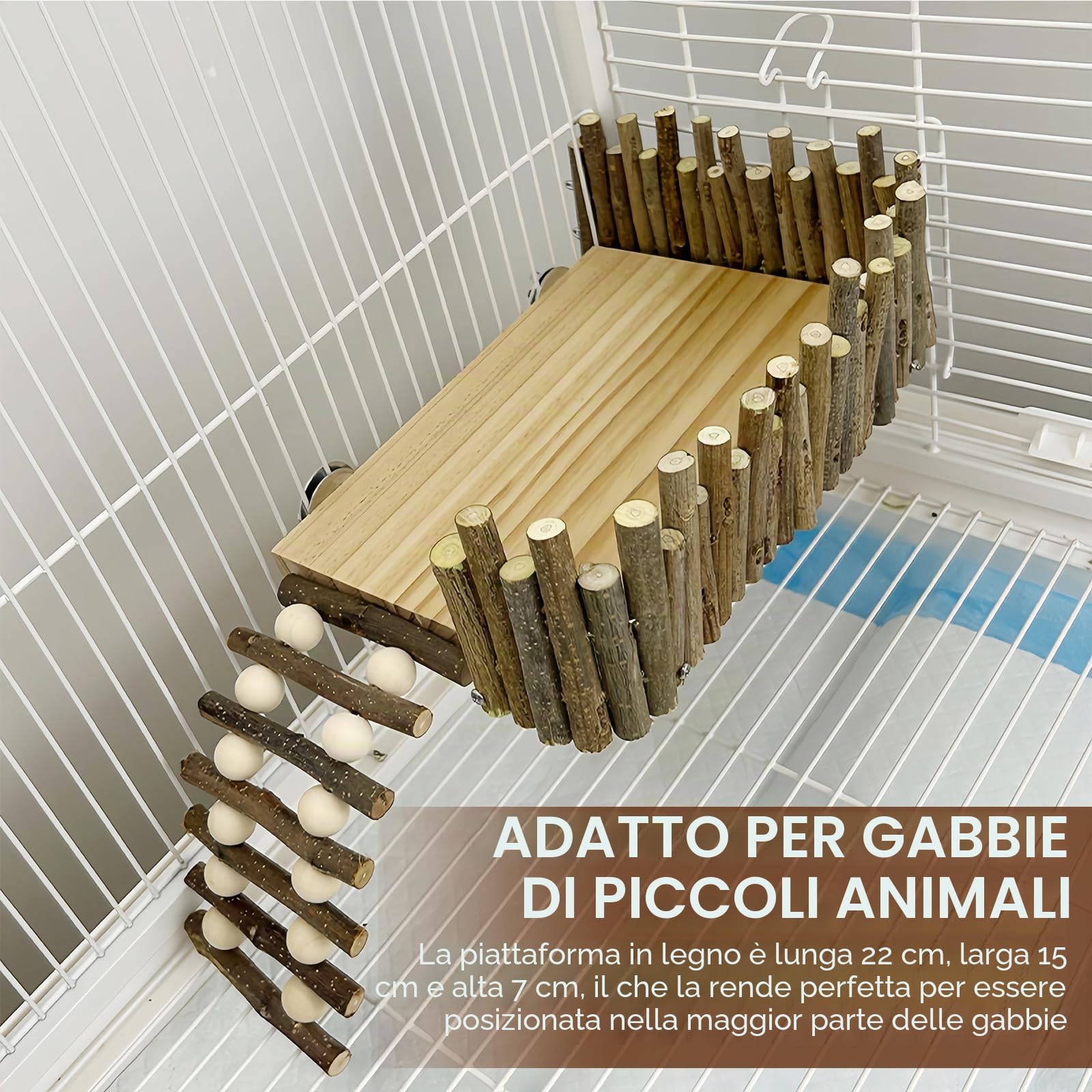 Piattaforma di criceto in legno con scala, robusto parco giochi per animali domestici come criceti, criceti d'oro e topi – Montaggio semplice con viti