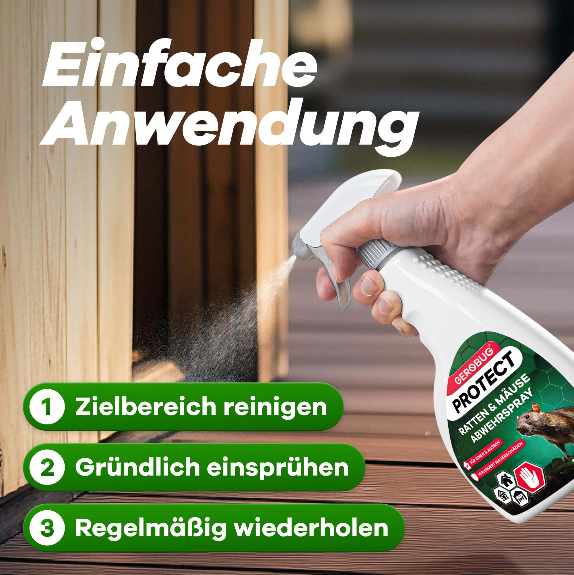 GEROBUG Ratten & Mäuseabwehr Spray 1000 ml - Ratten & Mäuse vertreiben mit hocheffektivem Mäuseabwehr Spray - Giftfreie Alternative statt Mäusegift oder Rattengift für Haus & Garten