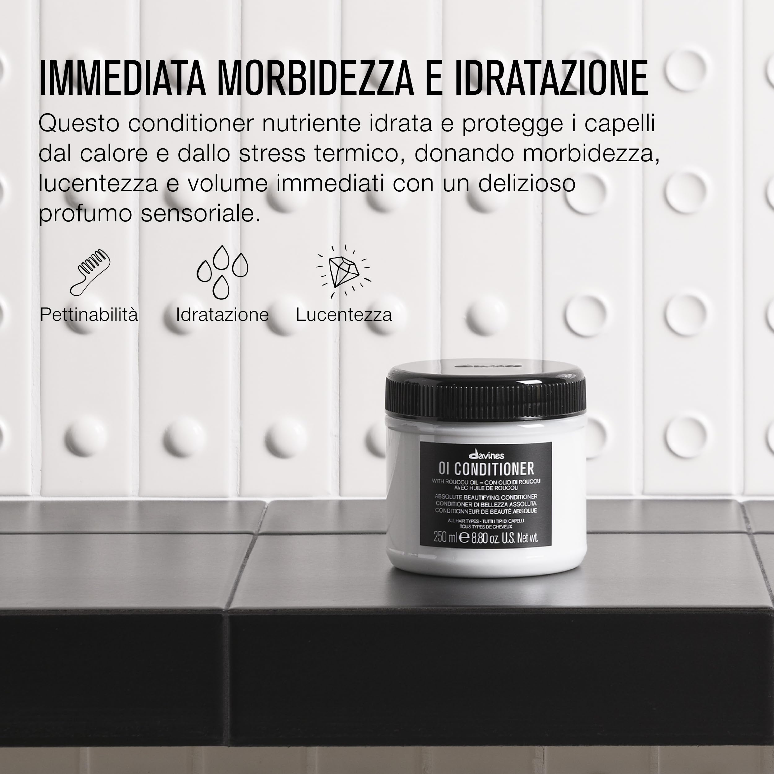 Davines OI Conditioner - Crema condizionante extra beauty antiossidante - Conditioner in crema ideale per tutti i tipi di capelli - Azione idratante e antiossidante - Districa i nodi - 250 ml